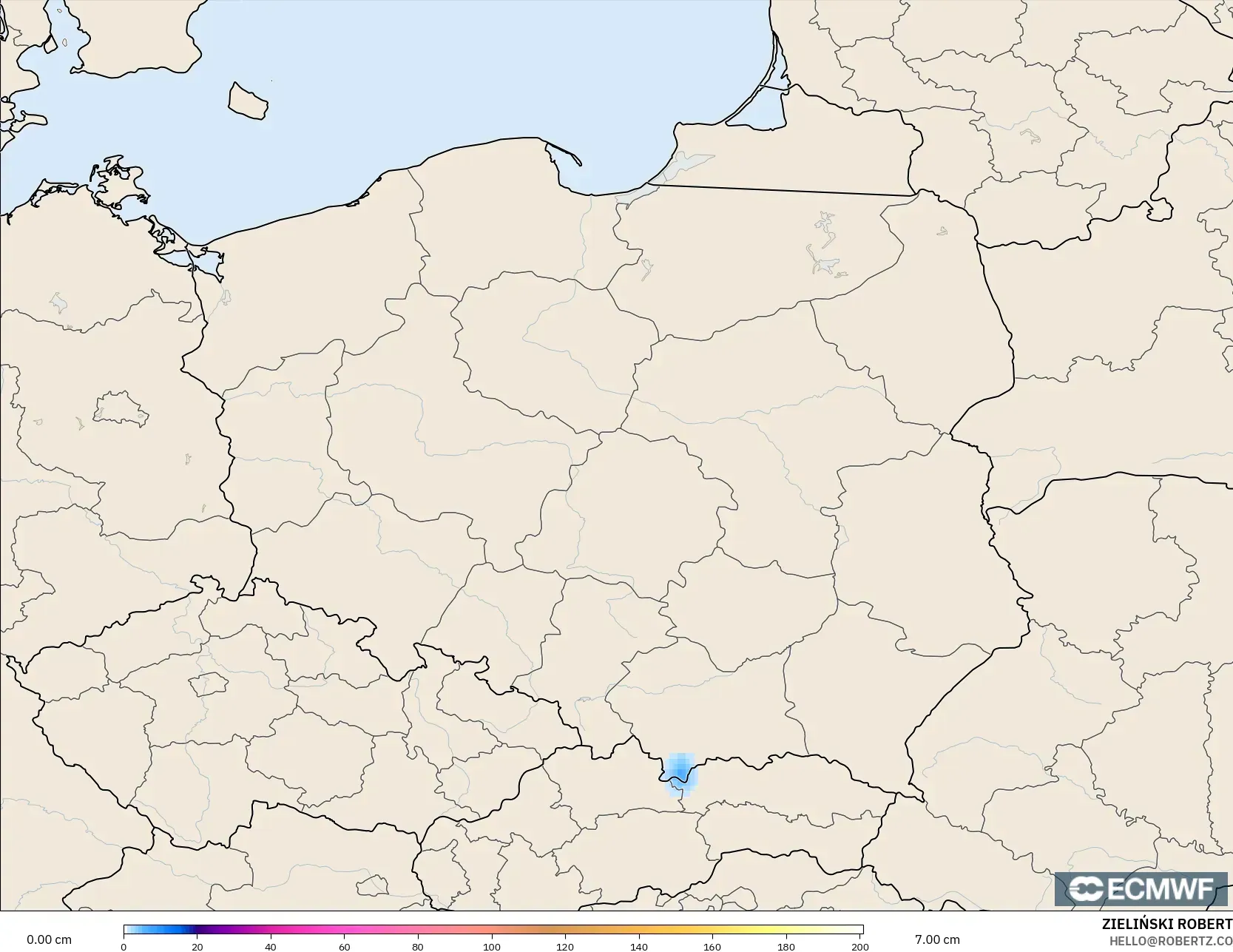 ECMWF IFS 0,25° modelo - Polônia, Profundidade da neve