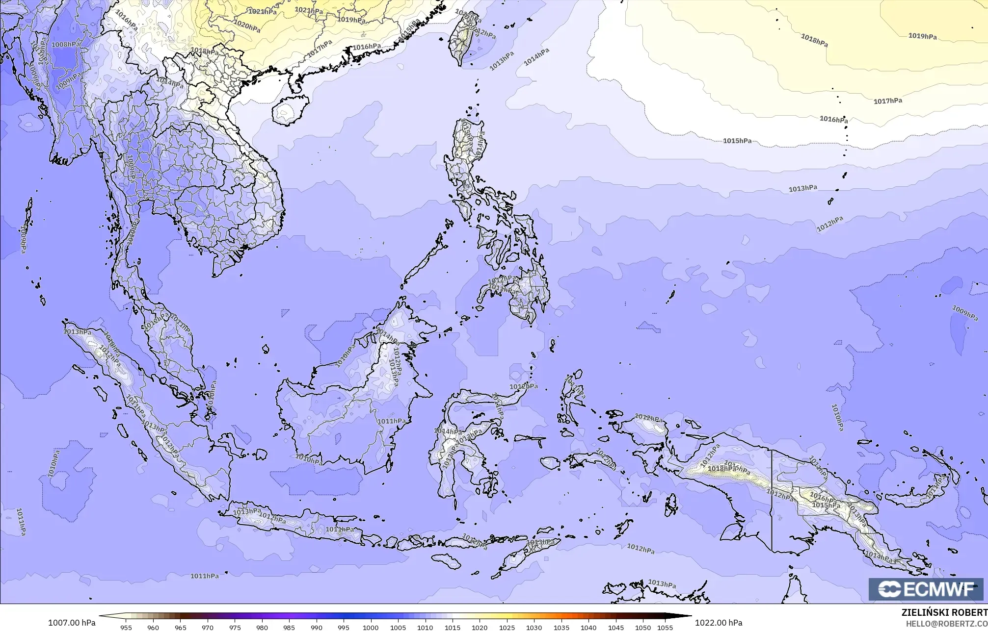 ECMWF IFS 0,25° modelo - Sudeste Asiático, Pressão