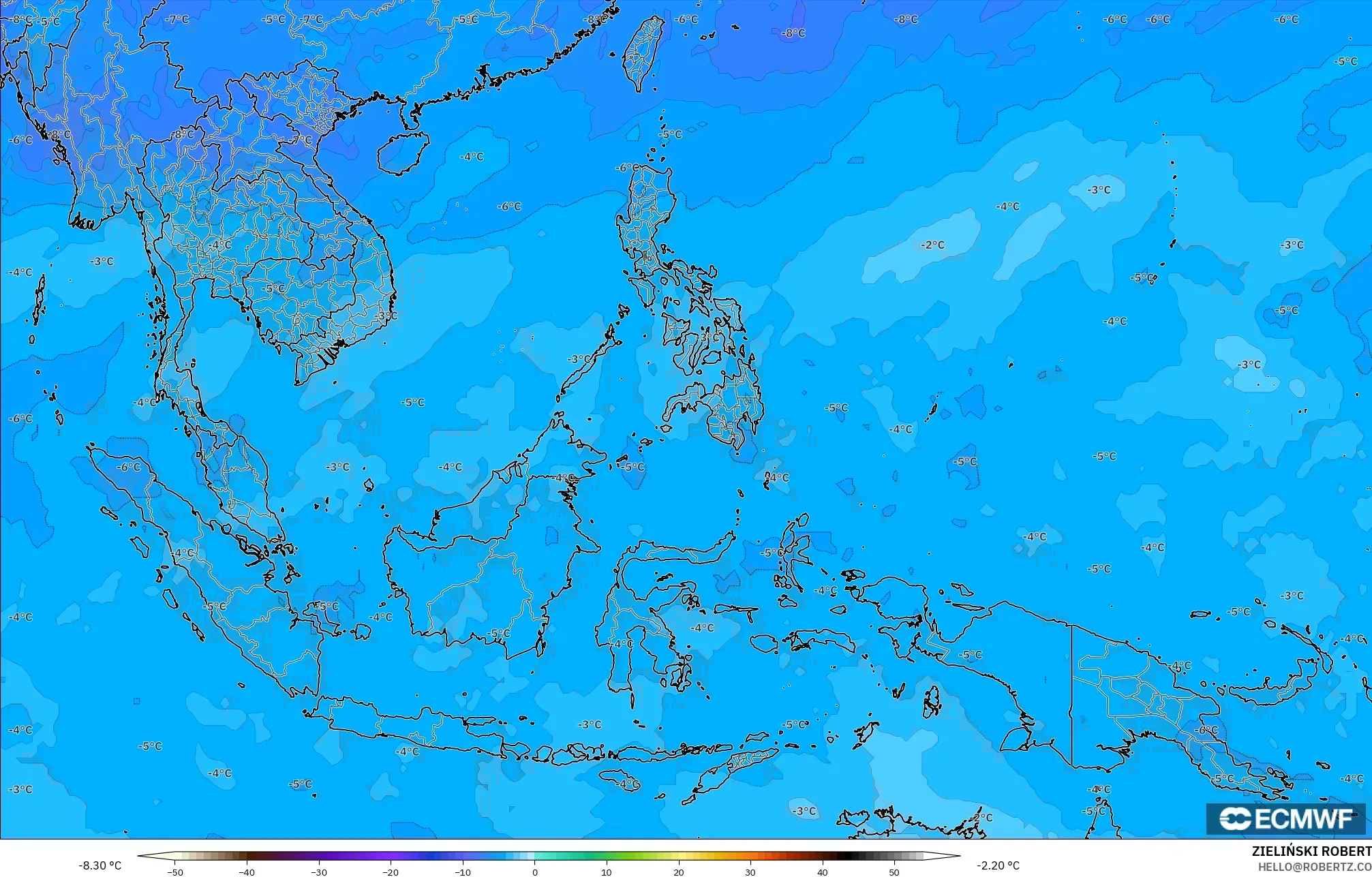 ECMWF IFS 0,25° modelo - Sudeste Asiático, Temperatura a 500 hPa