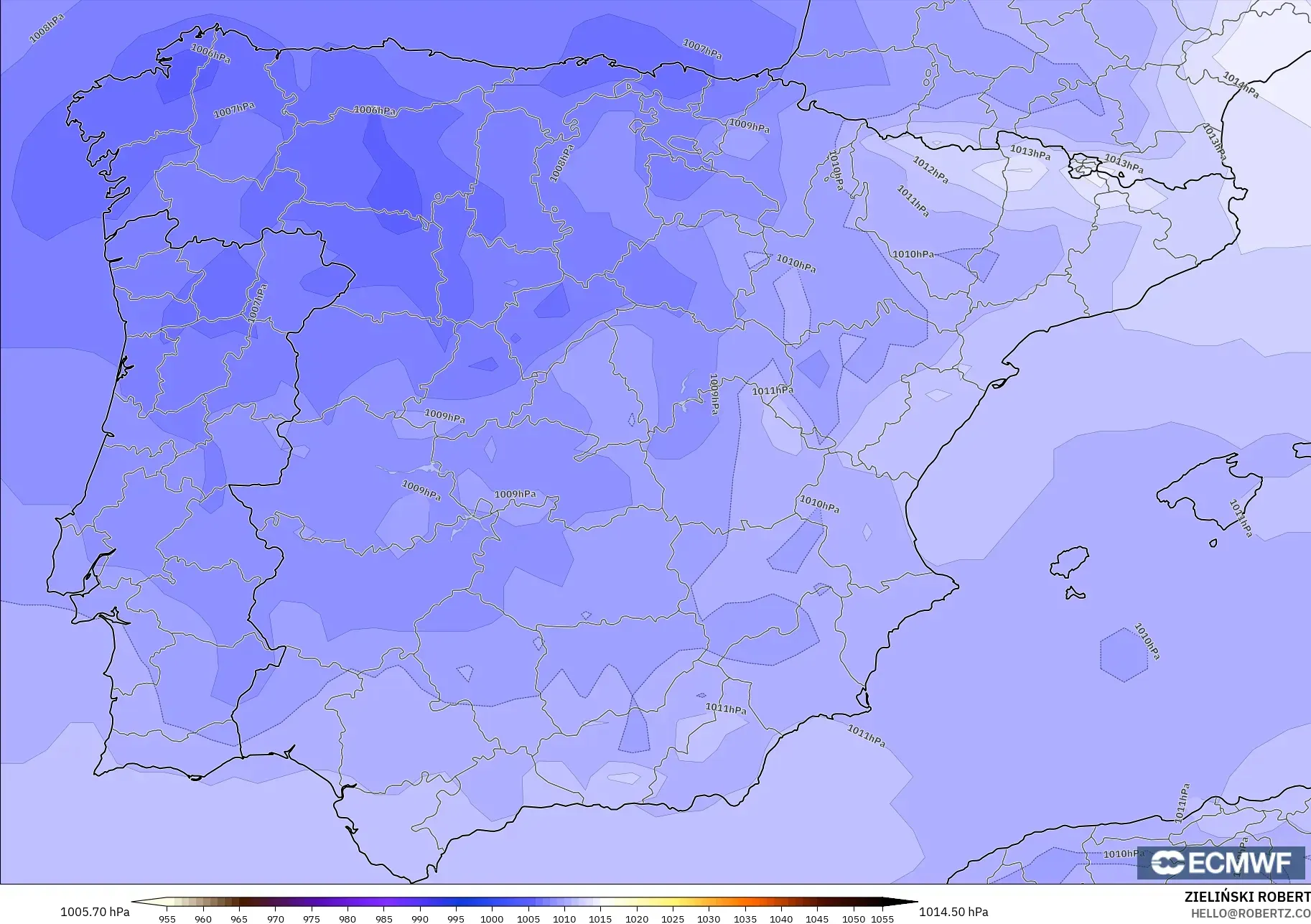 ECMWF IFS 0,25° modelo - Espanha, Pressão