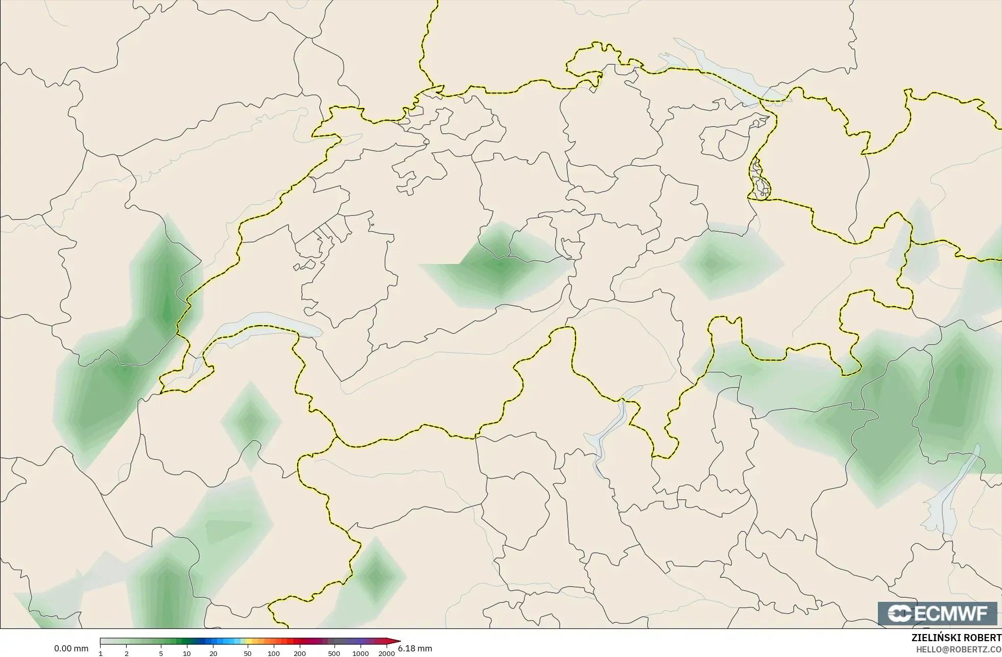 ECMWF IFS 0,25° modelo - Suíça, Acúmulo de precipitação