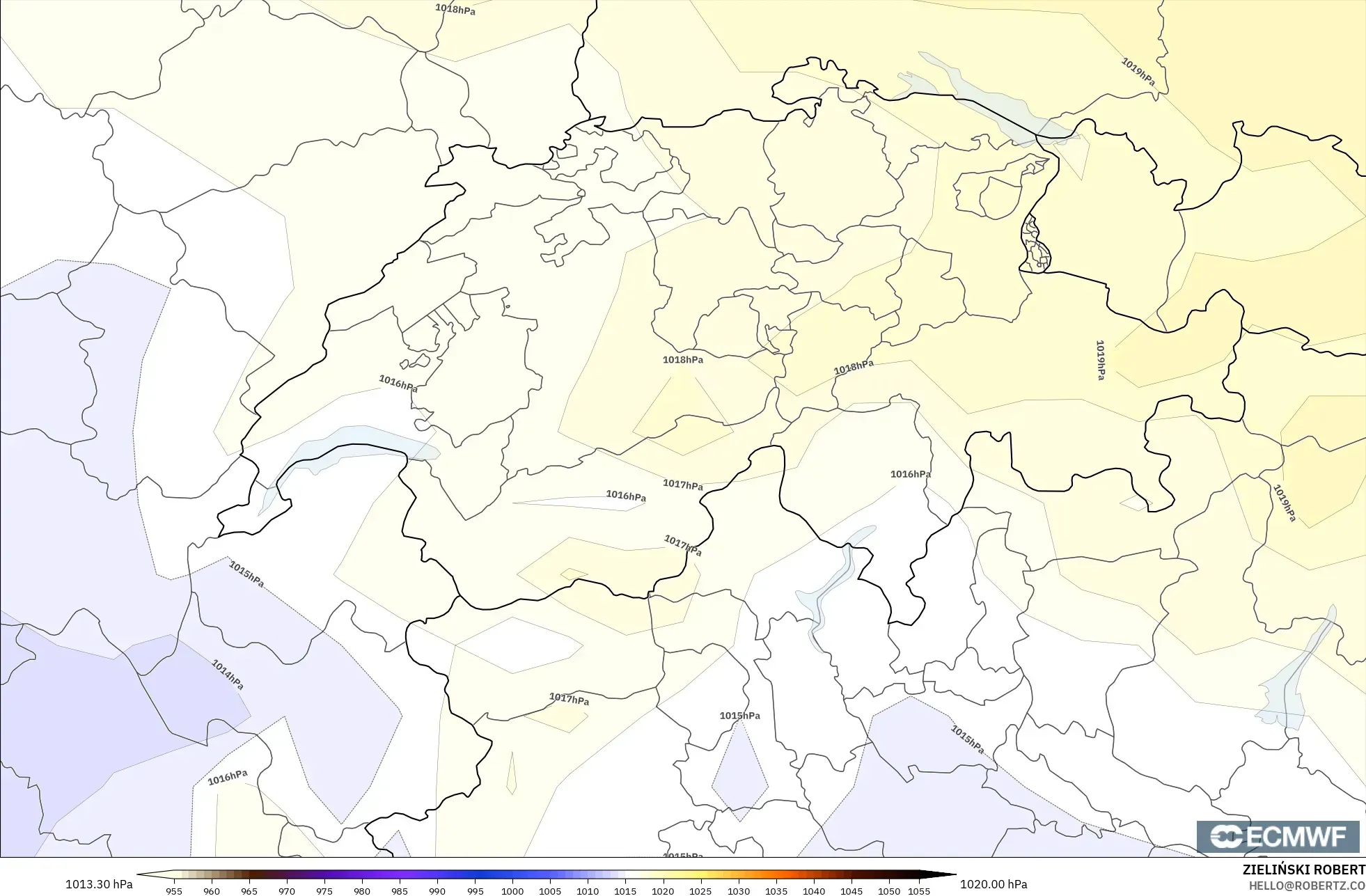 ECMWF IFS 0,25° modelo - Suíça, Pressão