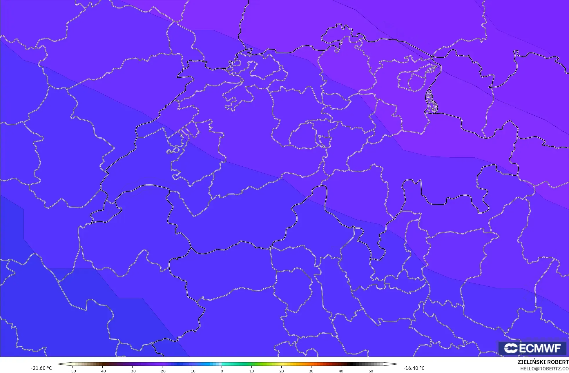 ECMWF IFS 0,25° modelo - Suíça, Temperatura a 500 hPa