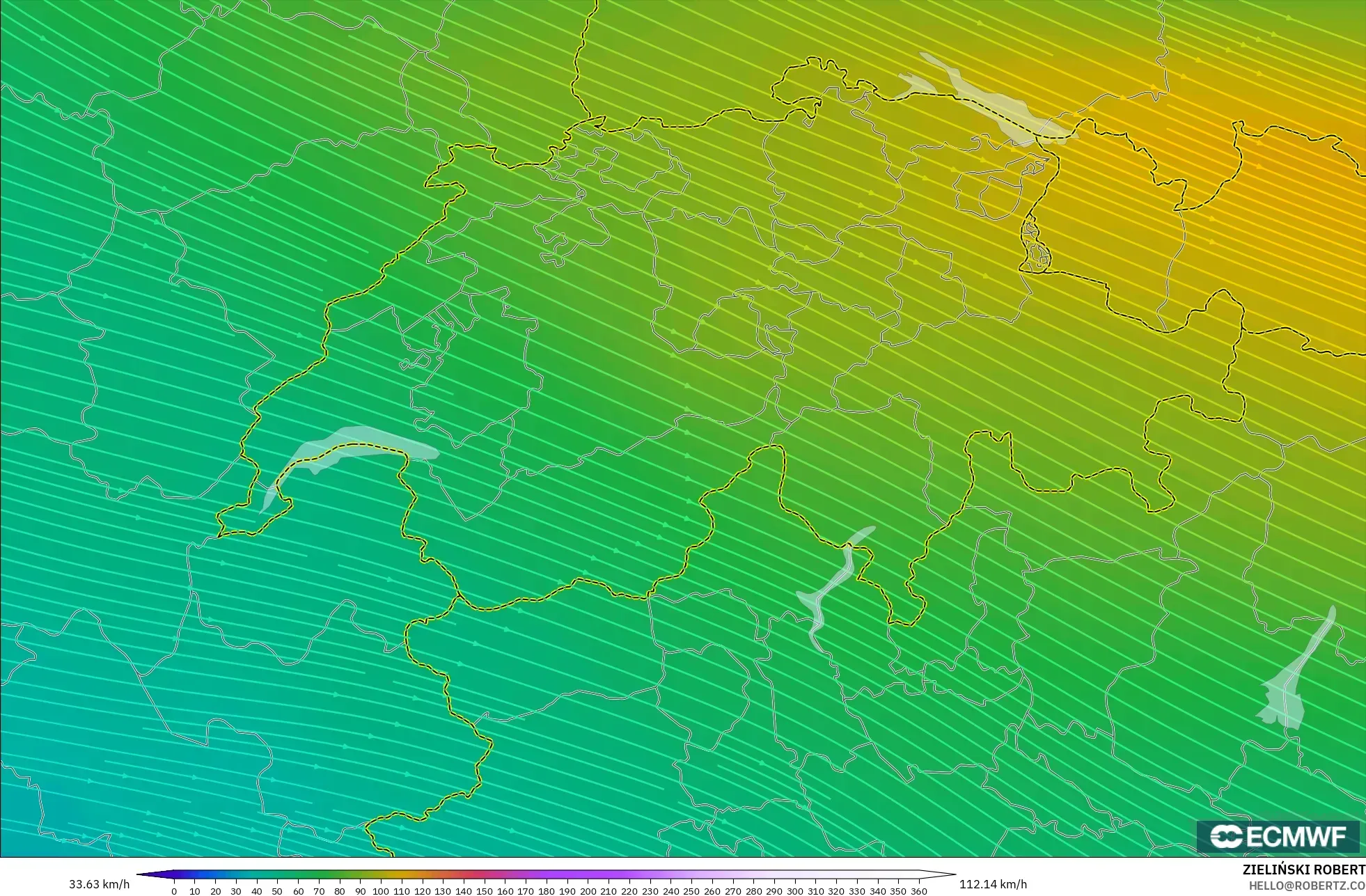 ECMWF IFS 0,25° modelo - Suíça, Vento a 300 hPa (corrente em jato)