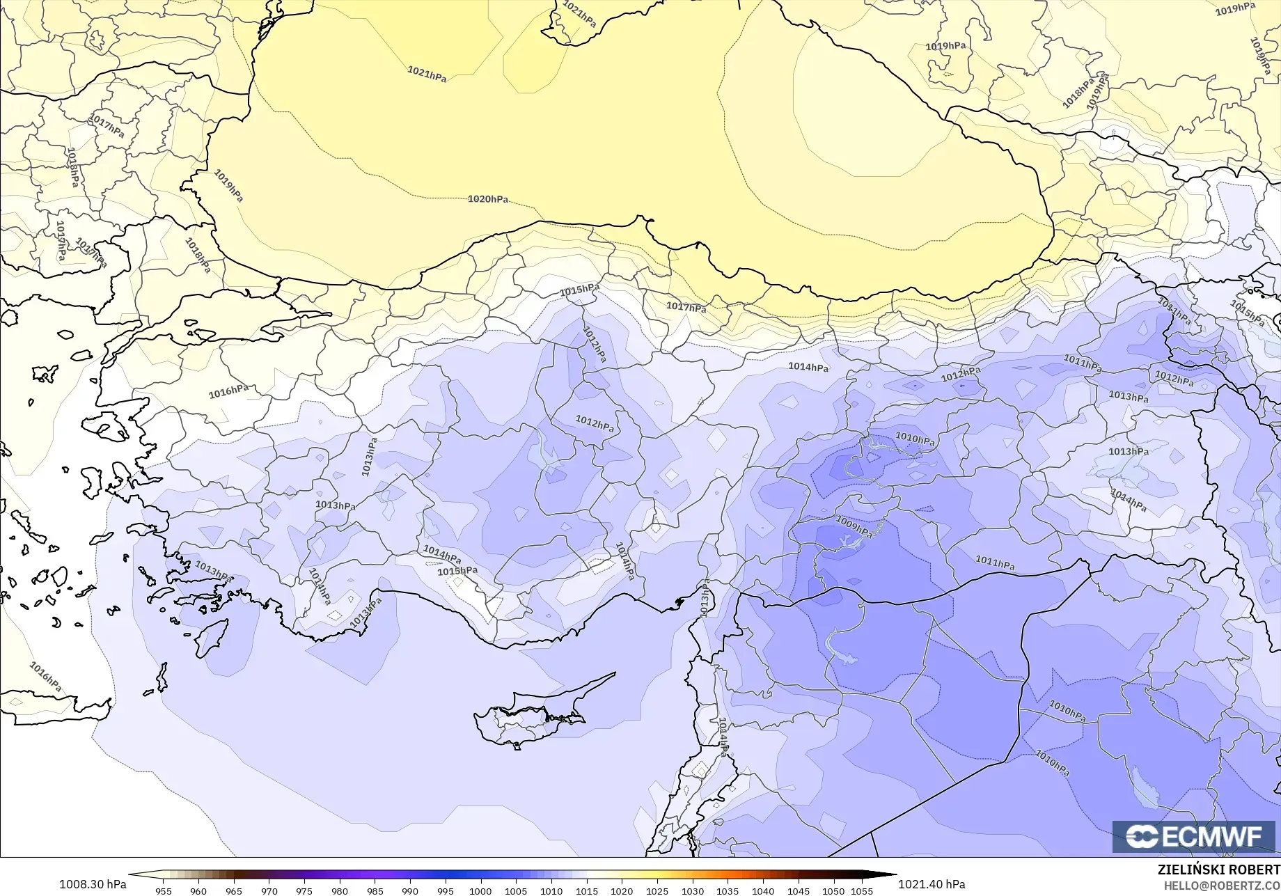ECMWF IFS 0,25° modelo - Turquia, Pressão