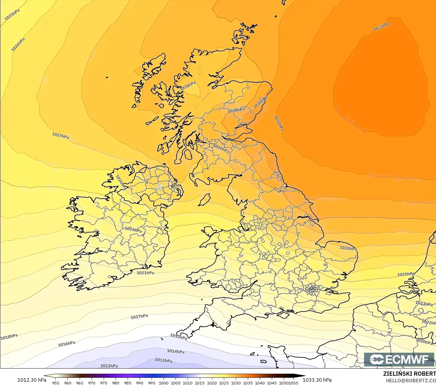 ECMWF IFS 0,25° modelo - Reino Unido, Pressão