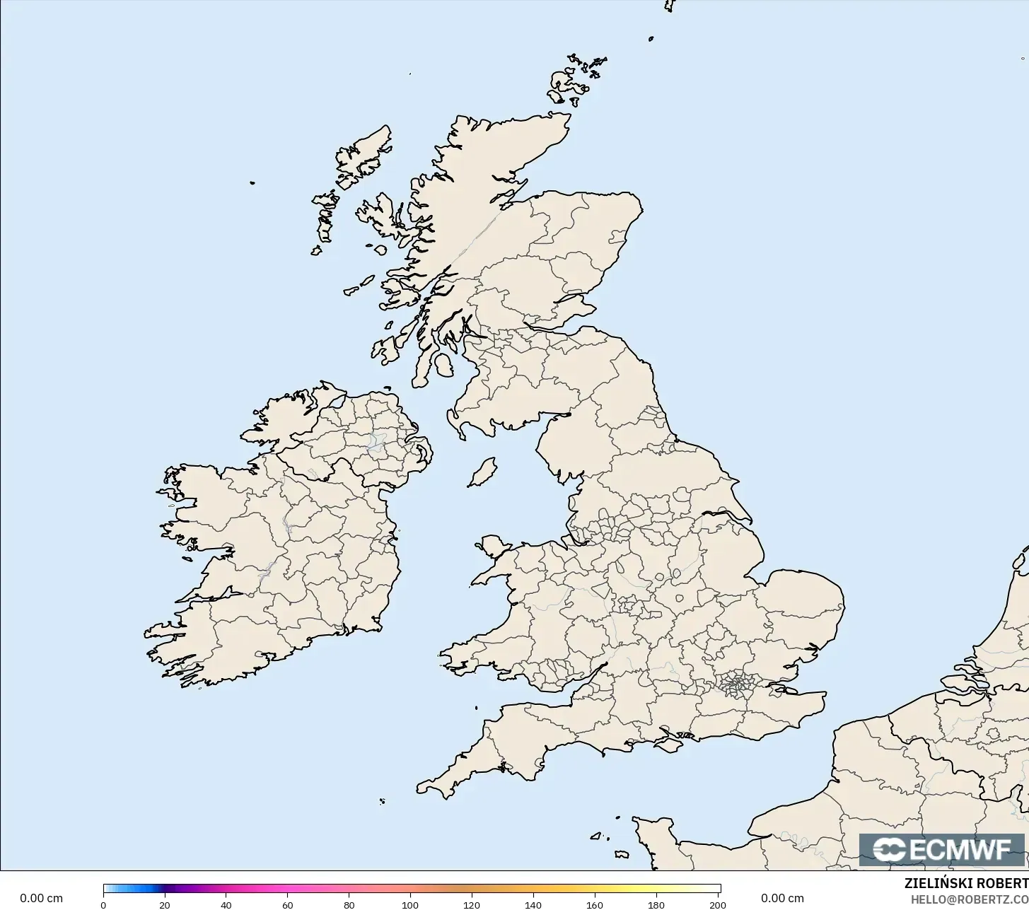 ECMWF IFS 0,25° modelo - Reino Unido, Profundidade da neve