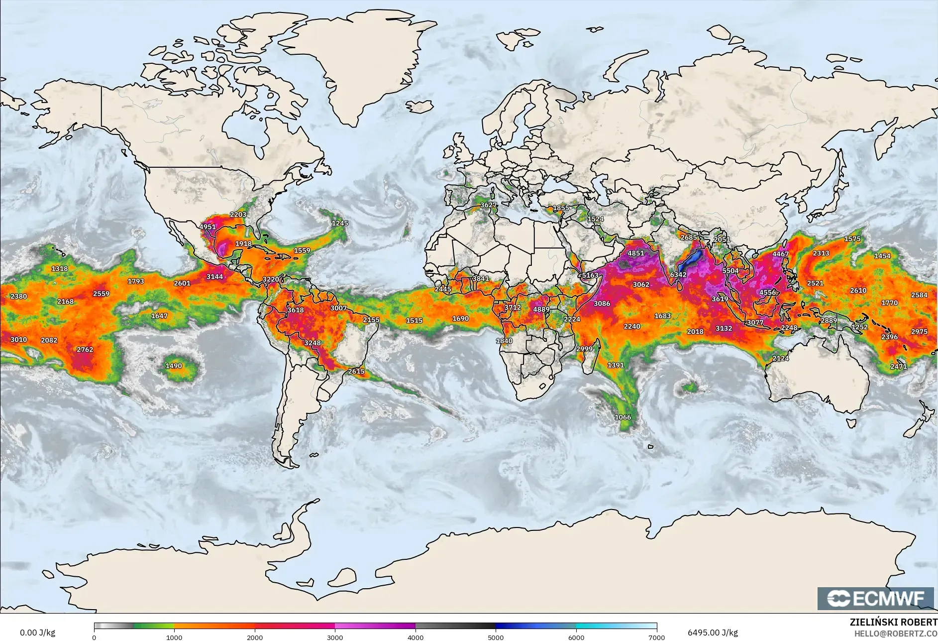ECMWF IFS 0,25° modelo - Mundo, CAPE
