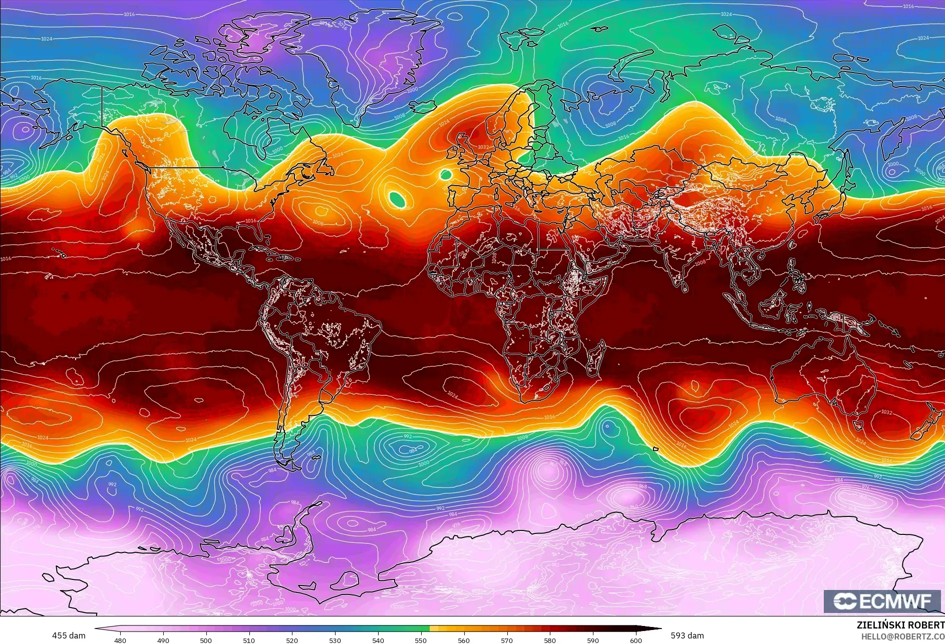 ECMWF IFS 0,25° modelo - Mundo, Altura geopotencial a 500 hPa
