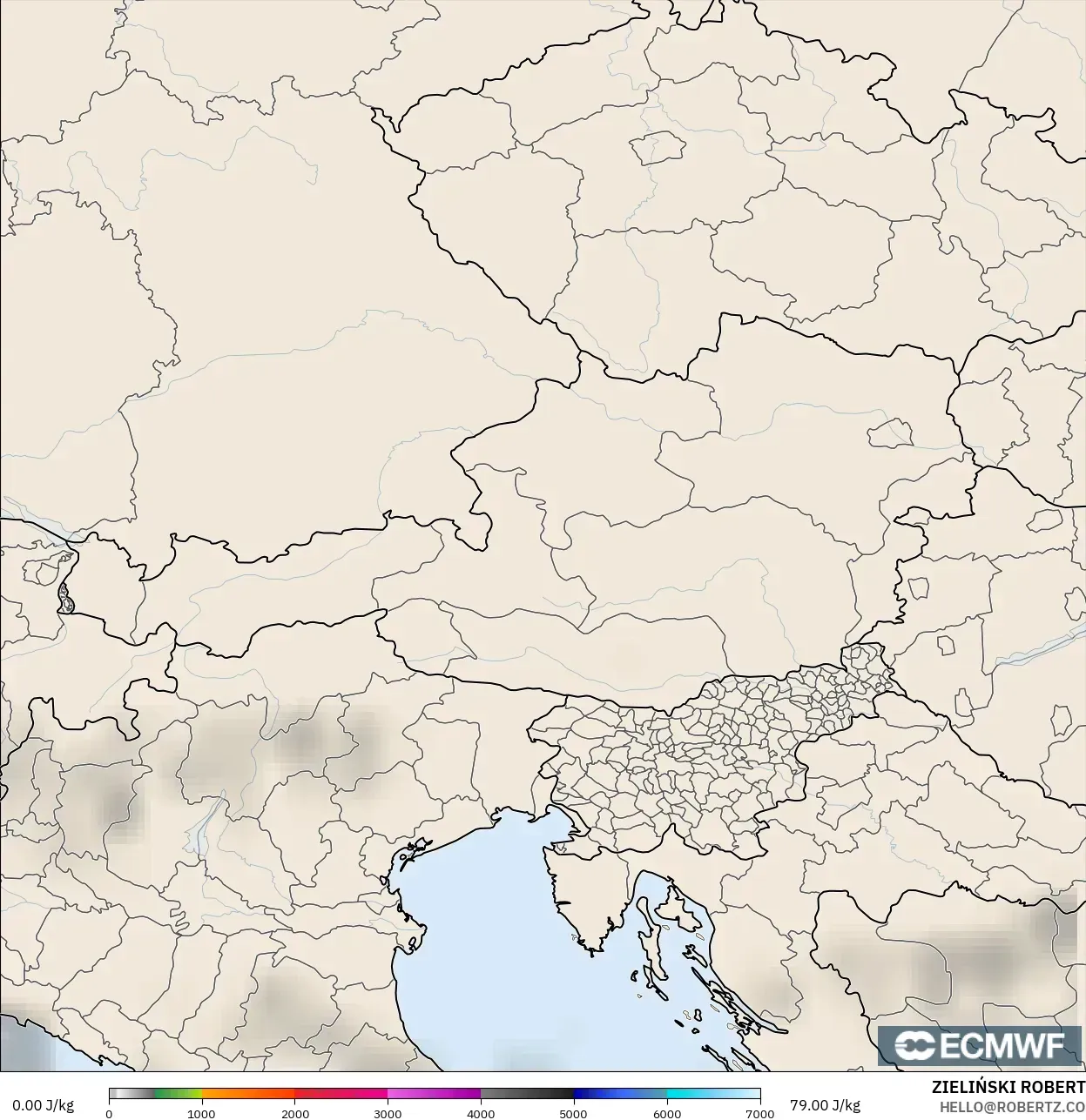 ECMWF IFS 0,25° modelo - Áustria, CAPE