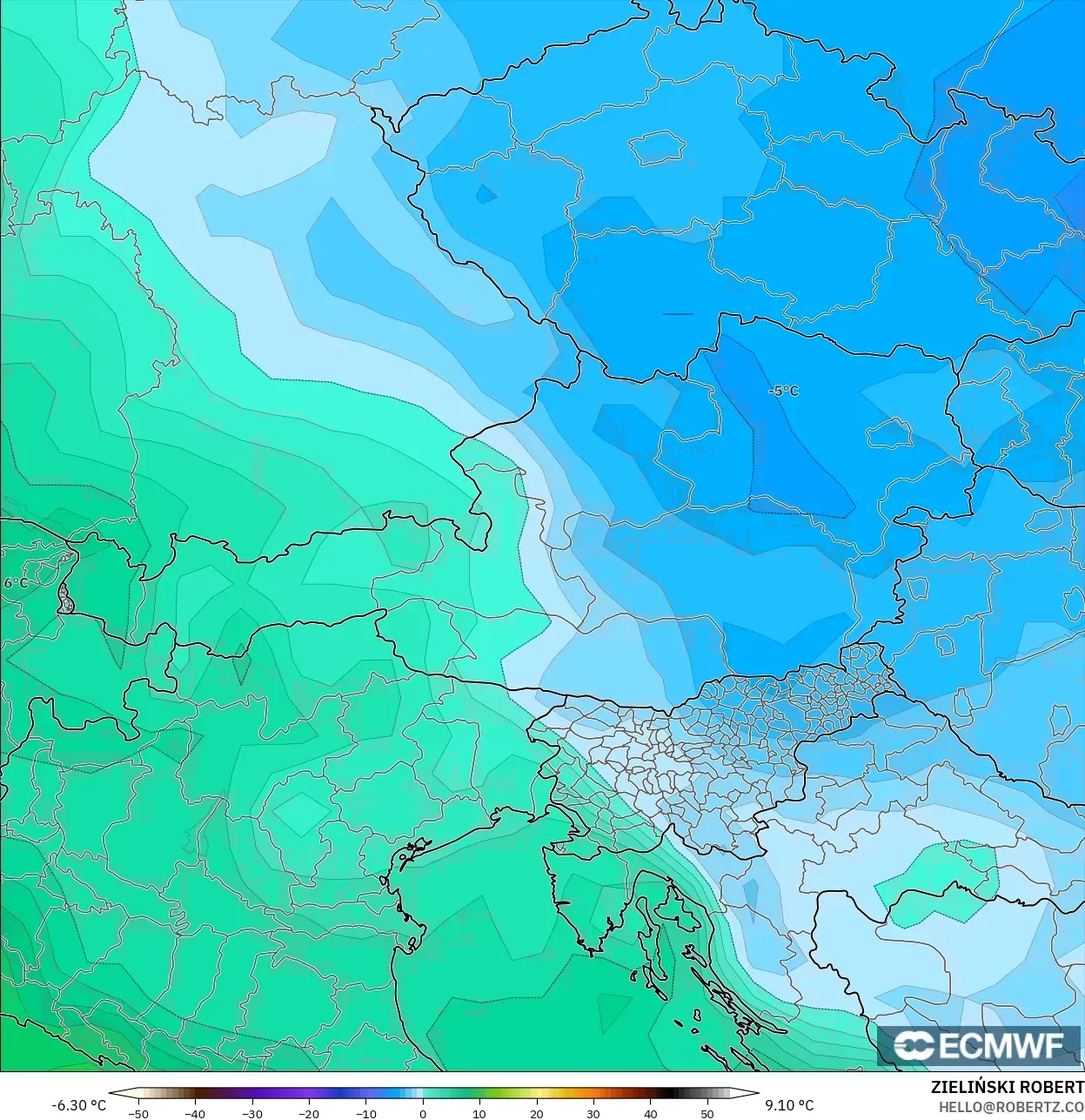ECMWF IFS 0,25° modelo - Áustria, Temperatura a 850 hPa