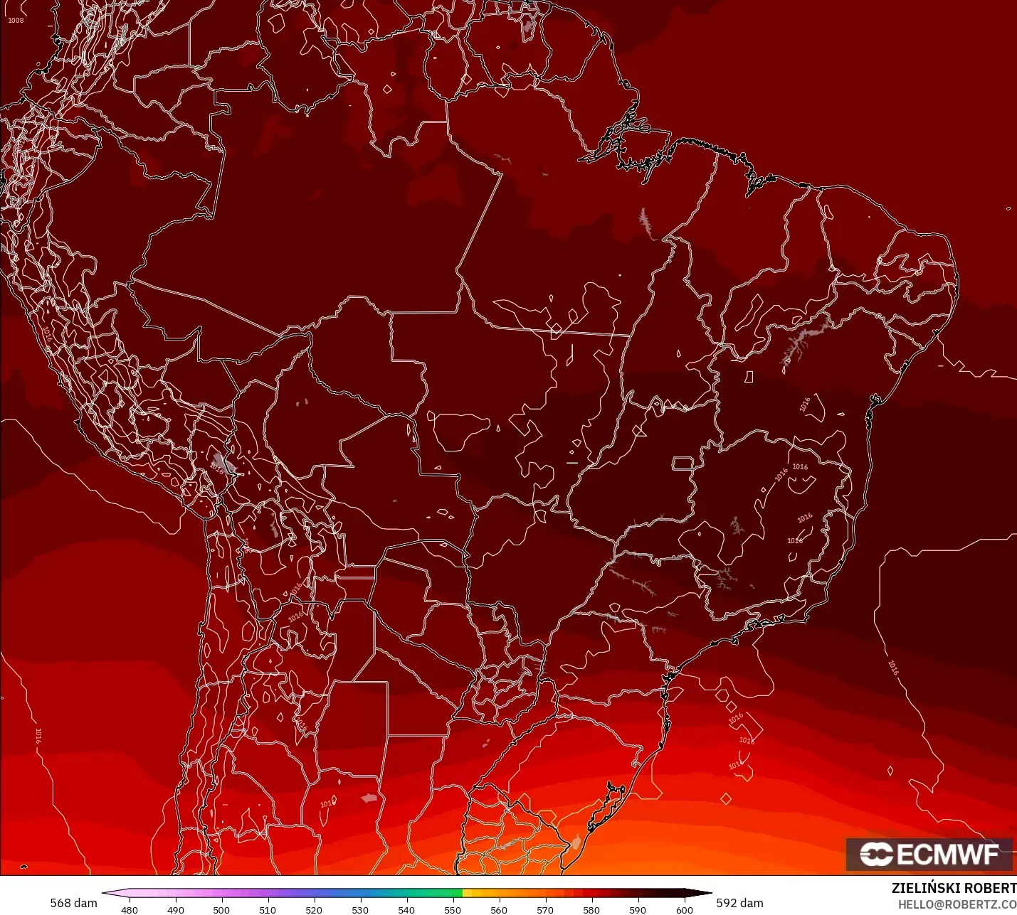 ECMWF IFS 0,25° modelo - Brasil, Altura geopotencial a 500 hPa
