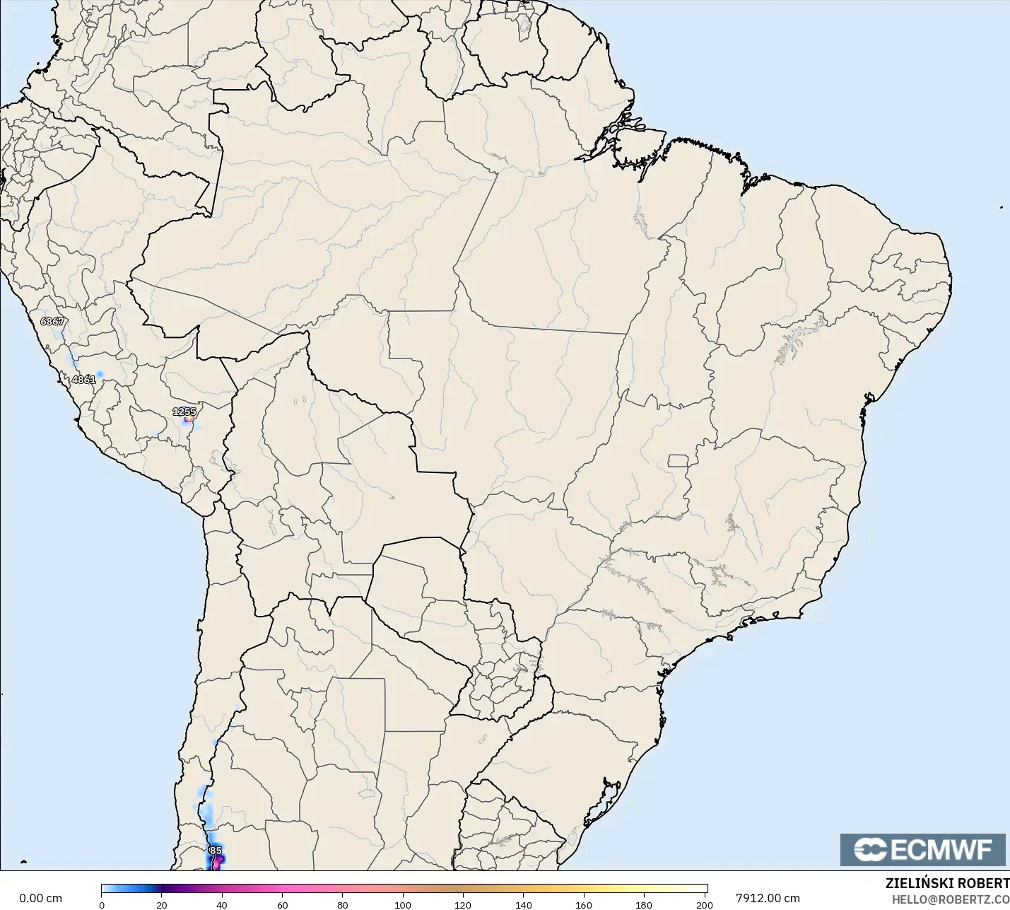 ECMWF IFS 0,25° modelo - Brasil, Profundidade da neve