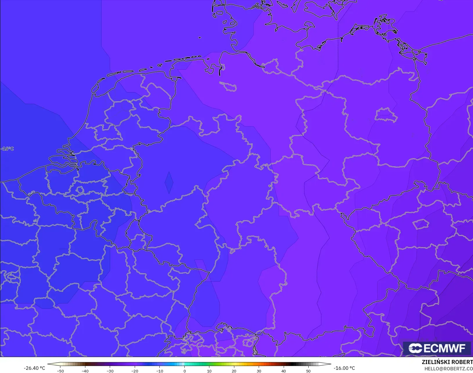 ECMWF IFS 0,25° modelo - Alemanha, Temperatura a 500 hPa