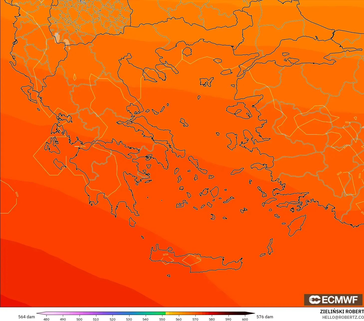 ECMWF IFS 0,25° modelo - Grécia, Altura geopotencial a 500 hPa