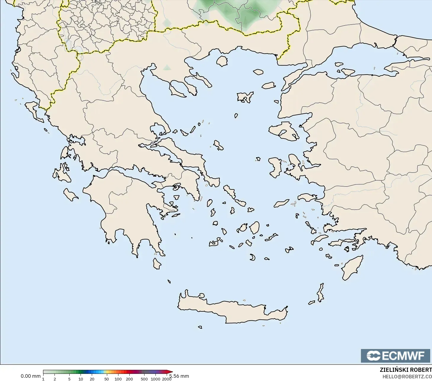 ECMWF IFS 0,25° modelo - Grécia, Acúmulo de precipitação
