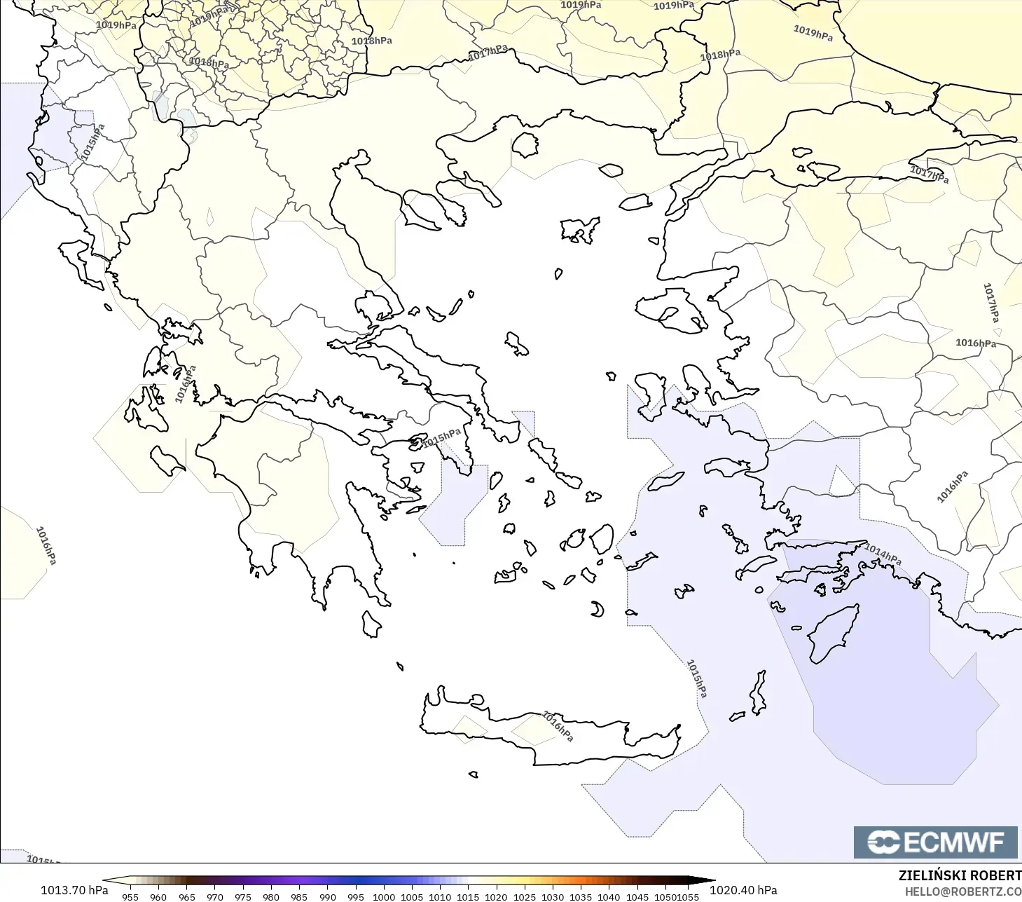 ECMWF IFS 0,25° modelo - Grécia, Pressão