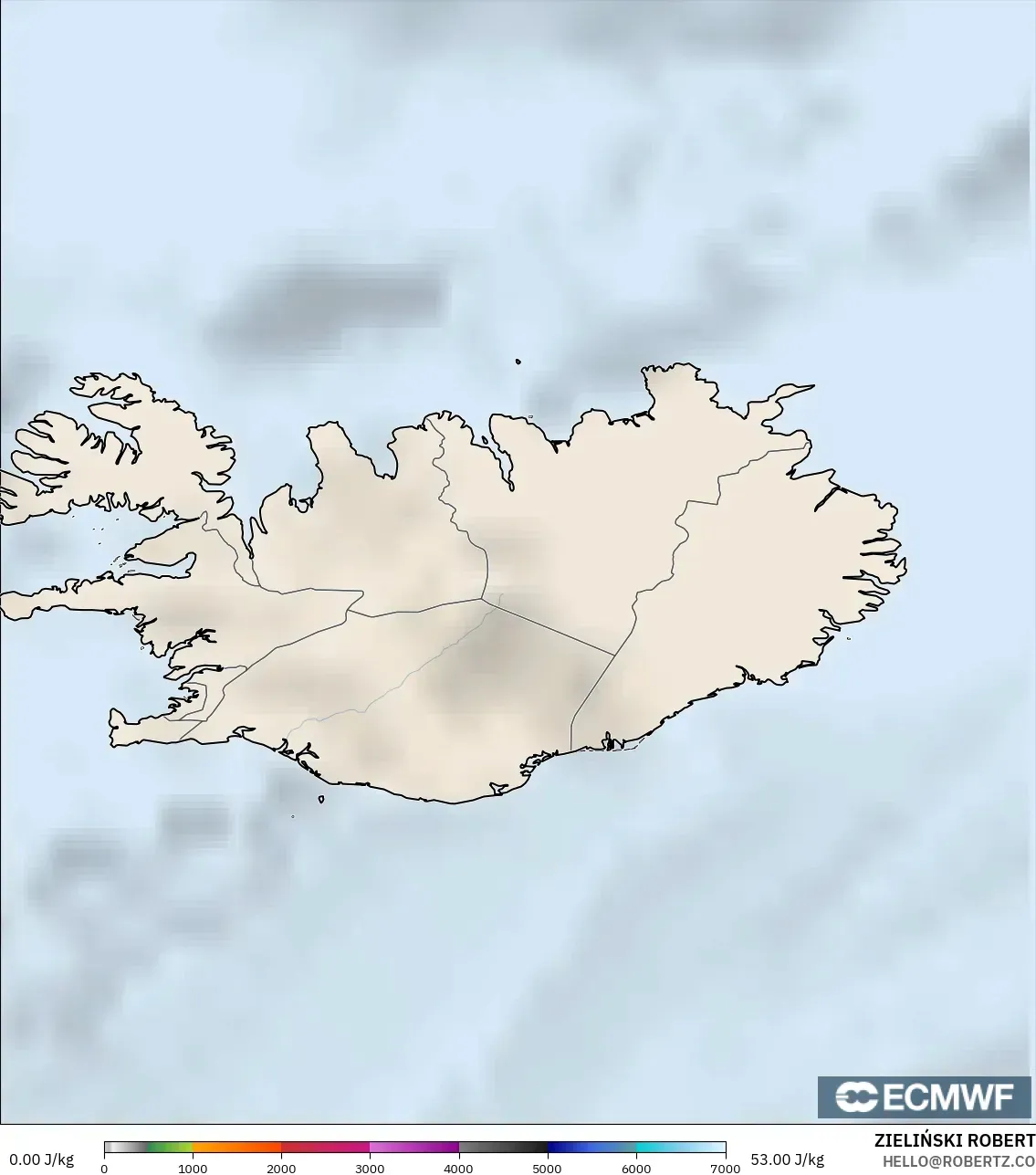 ECMWF IFS 0,25° modelo - Islândia, CAPE