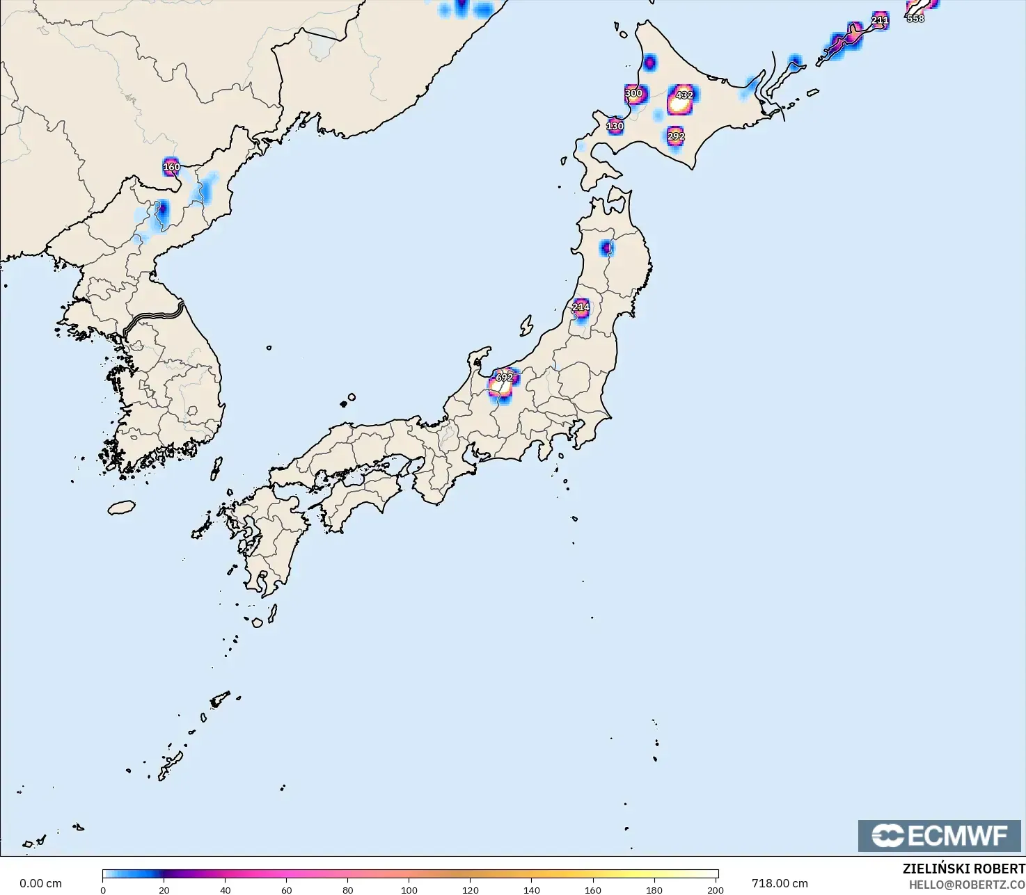 ECMWF IFS 0,25° modelo - Japão, Profundidade da neve