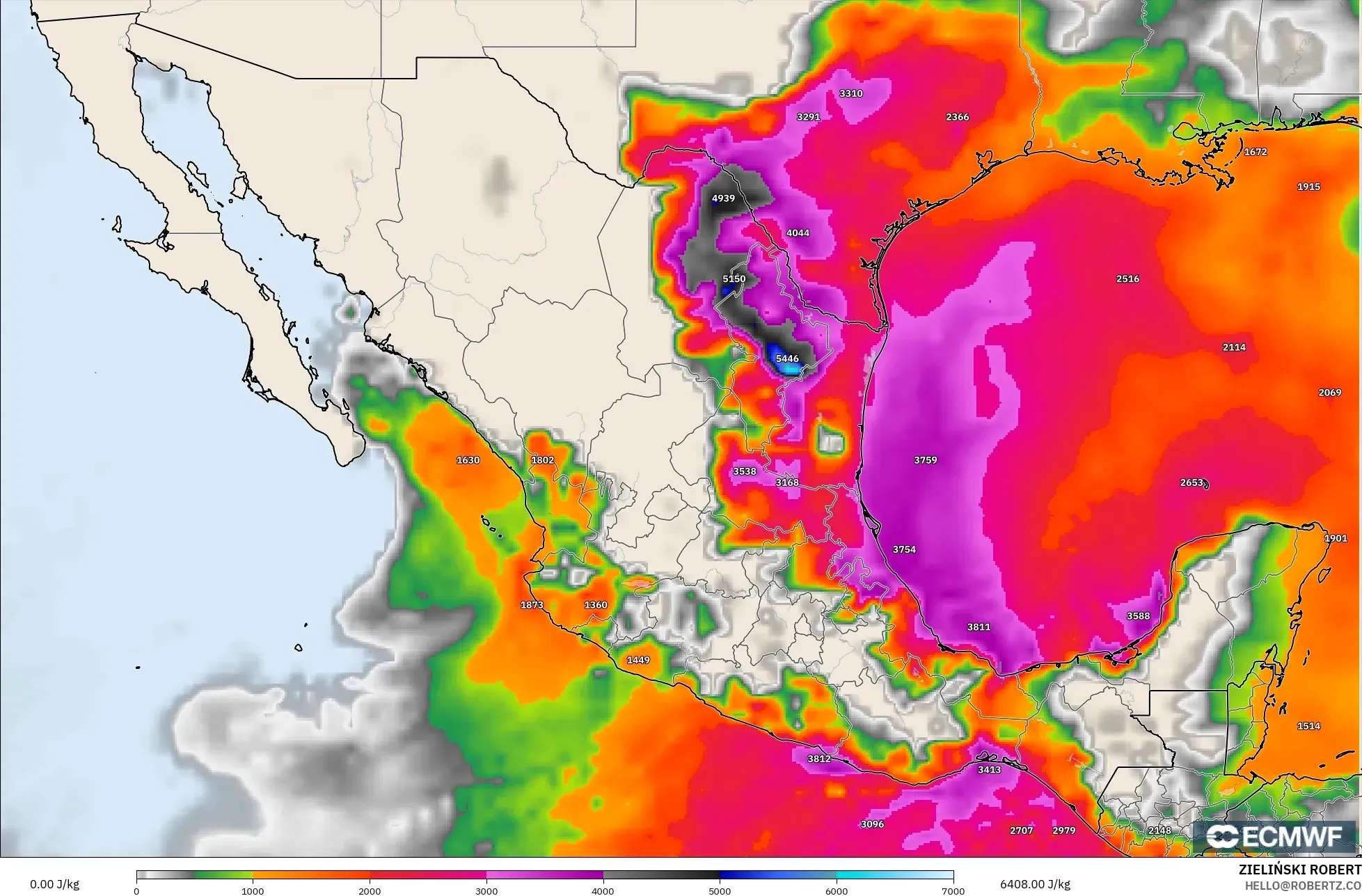 ECMWF IFS 0,25° modelo - México, CAPE