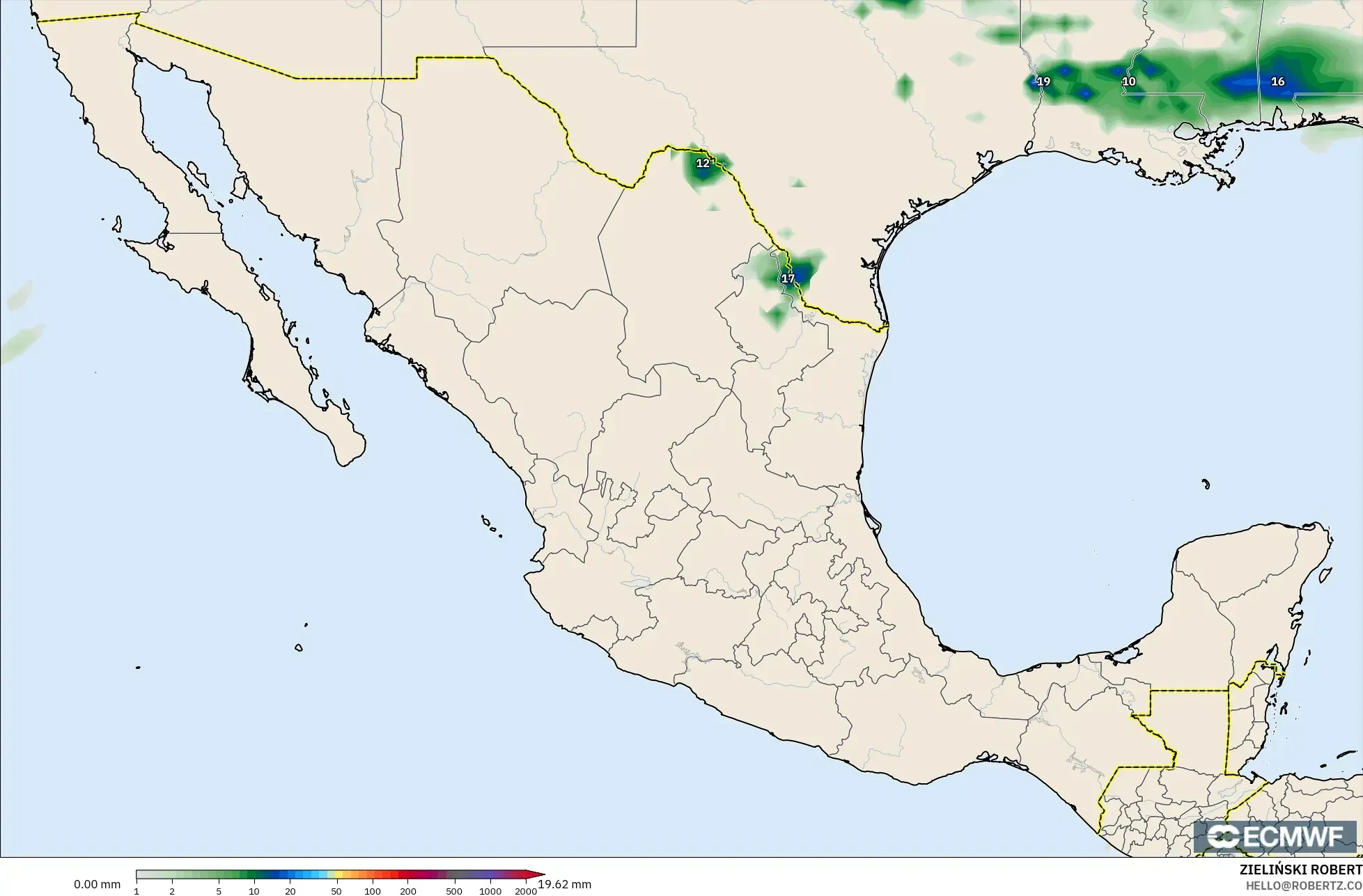 ECMWF IFS 0,25° modelo - México, Acúmulo de precipitação