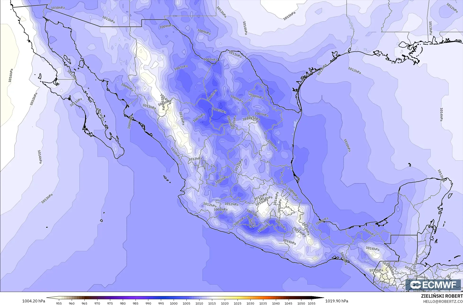ECMWF IFS 0,25° modelo - México, Pressão