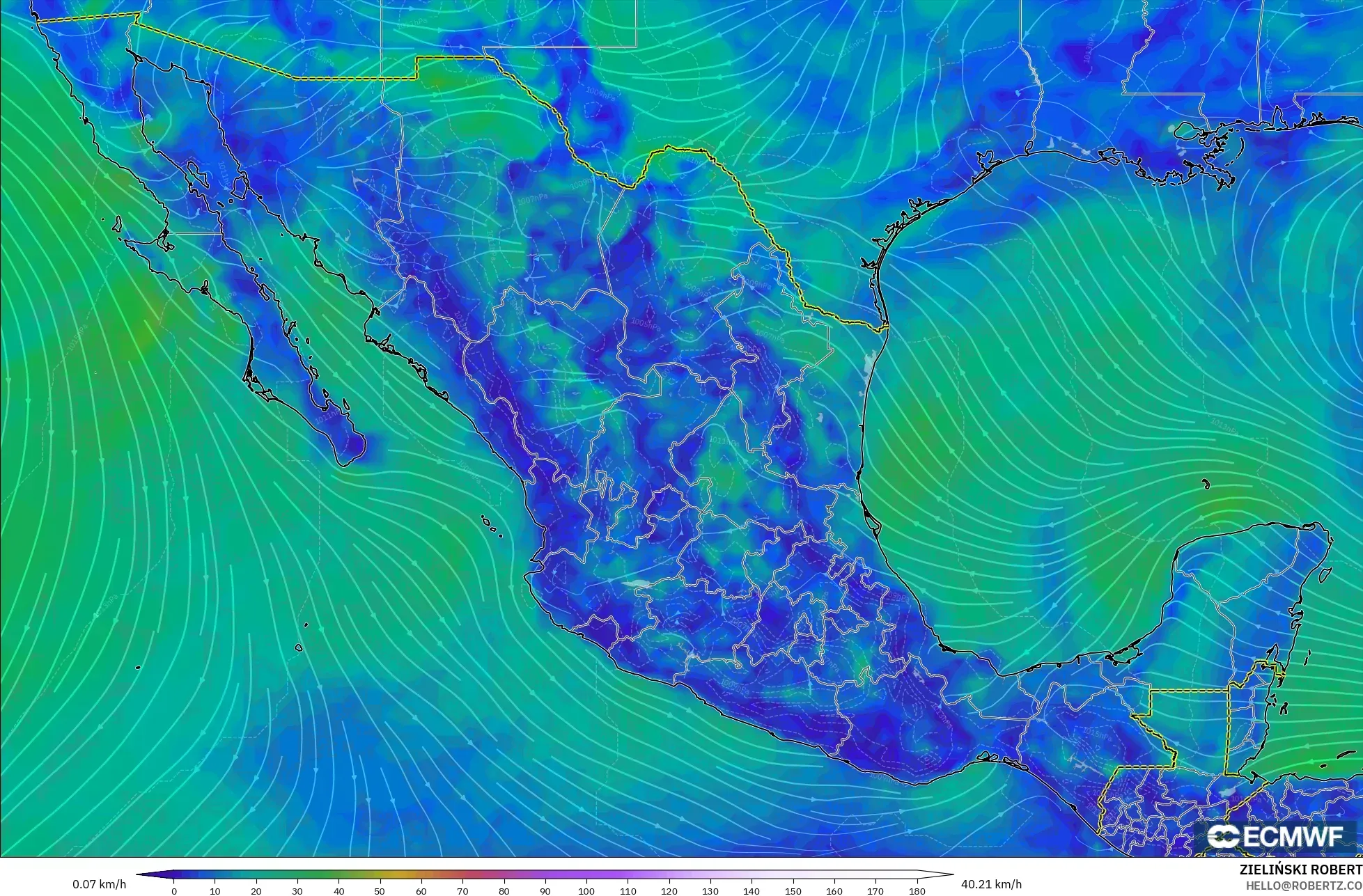 ECMWF IFS 0,25° modelo - México, Vento a 10 m