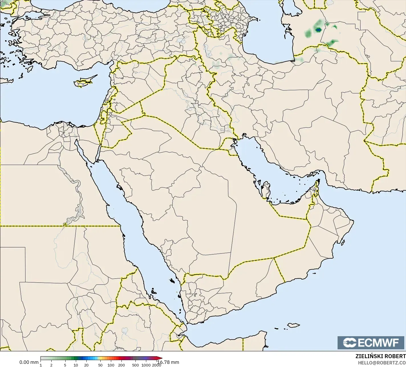 ECMWF IFS 0,25° modelo - Oriente Médio, Acúmulo de precipitação