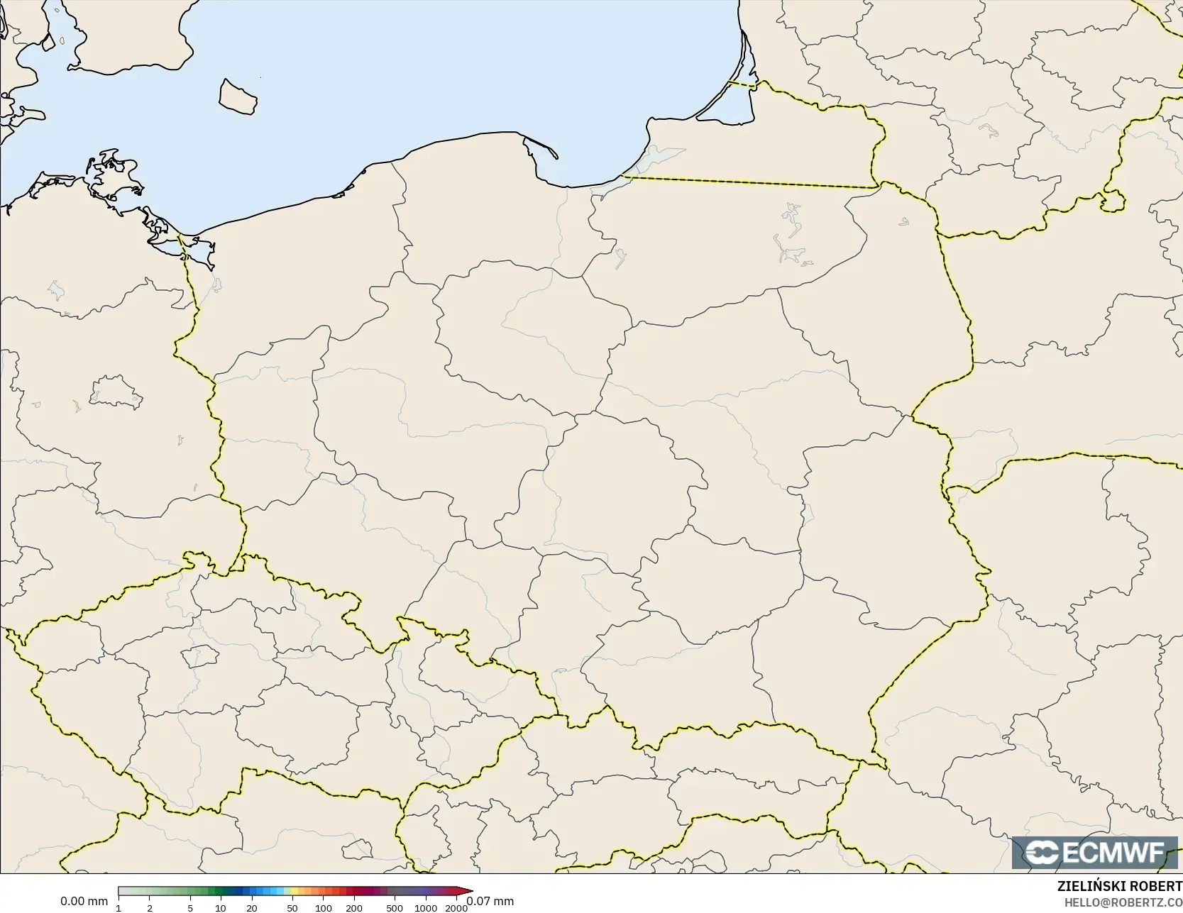 ECMWF IFS 0,25° modelo - Polônia, Acúmulo de precipitação