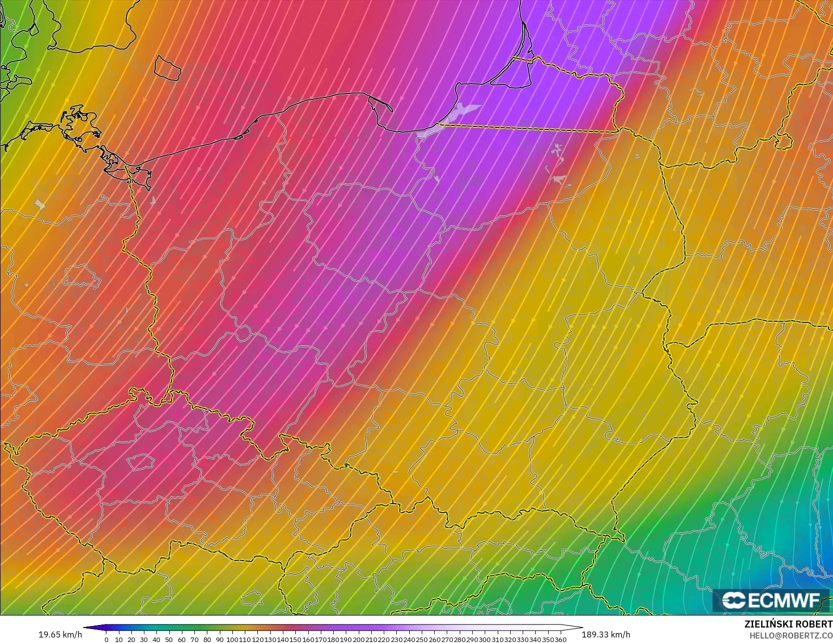 ECMWF IFS 0,25° modelo - Polônia, Vento a 300 hPa (corrente em jato)