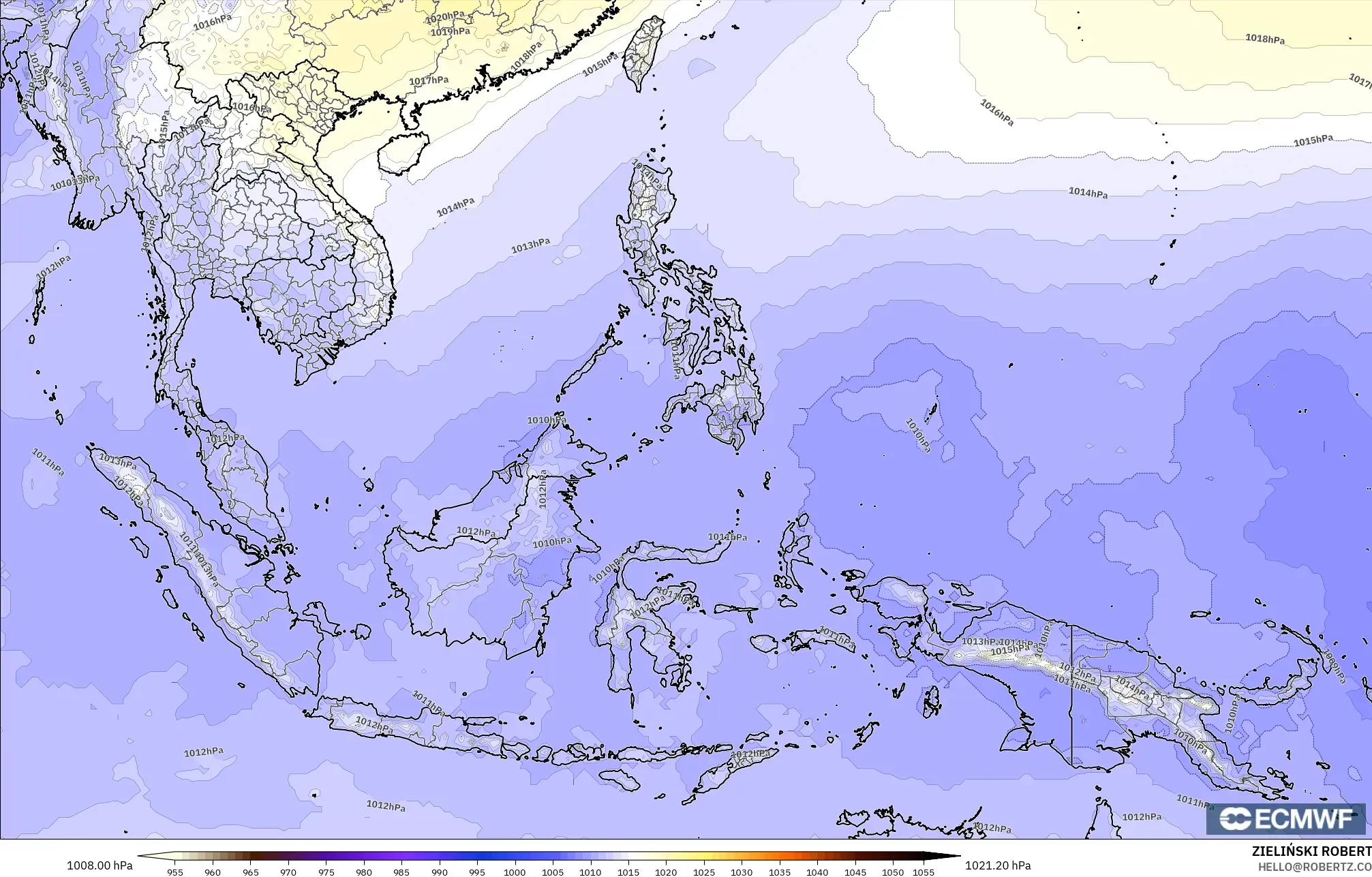 ECMWF IFS 0,25° modelo - Sudeste Asiático, Pressão