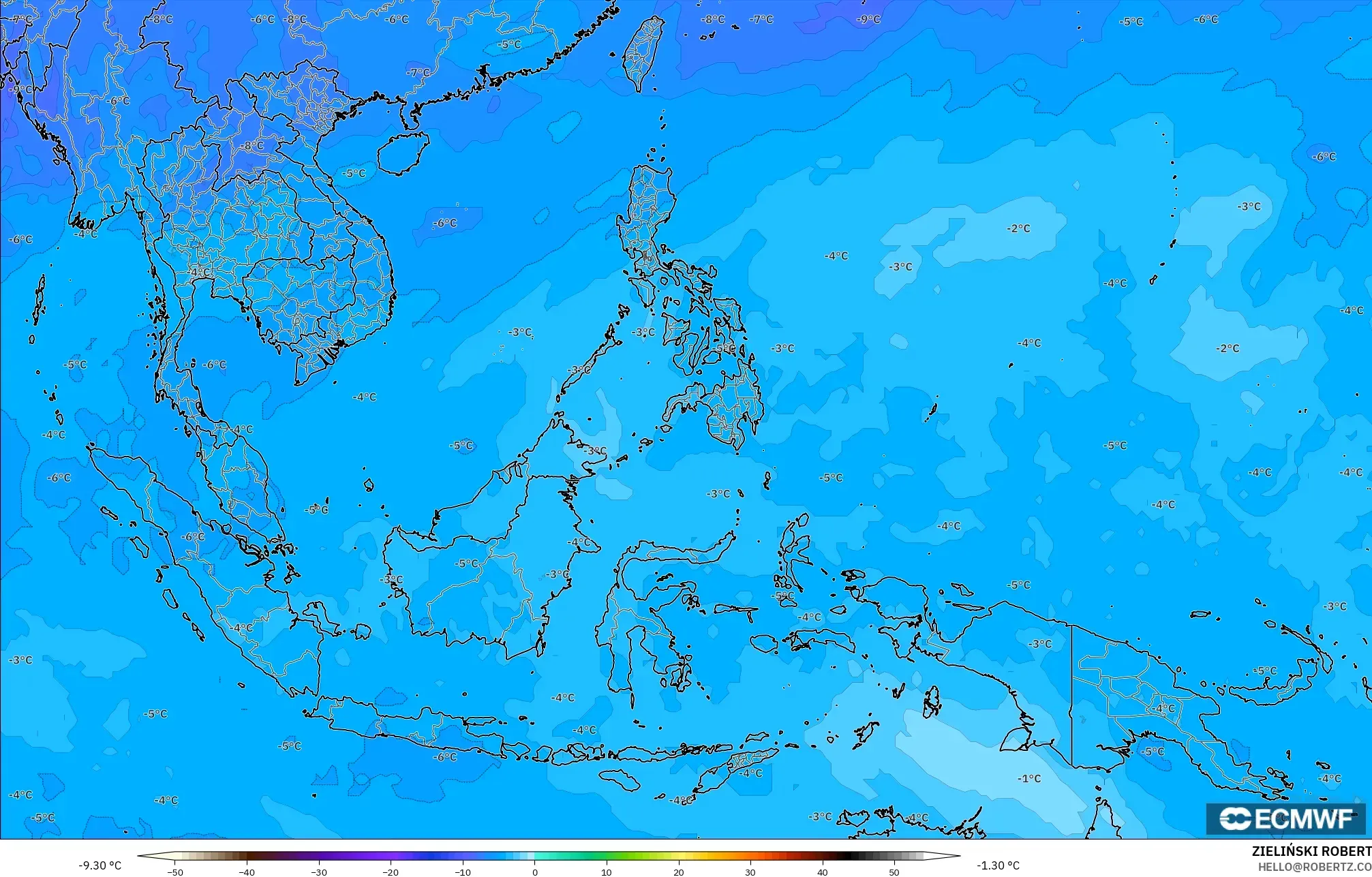 ECMWF IFS 0,25° modelo - Sudeste Asiático, Temperatura a 500 hPa
