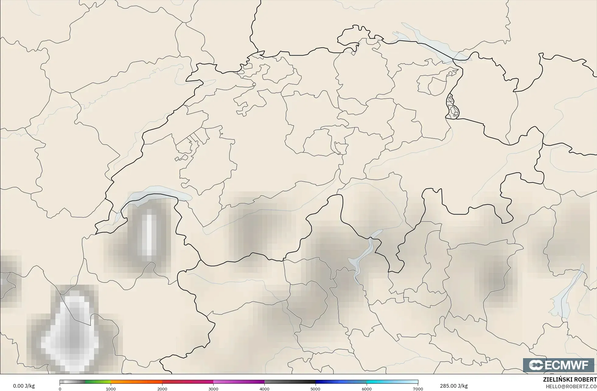 ECMWF IFS 0,25° modelo - Suíça, CAPE