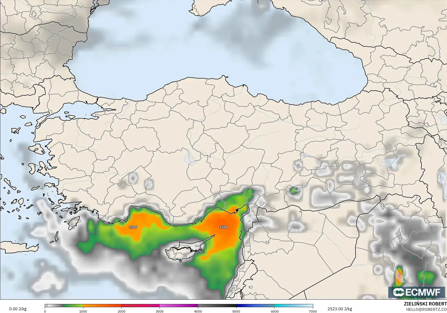 ECMWF IFS 0,25° modelo - Turquia, CAPE