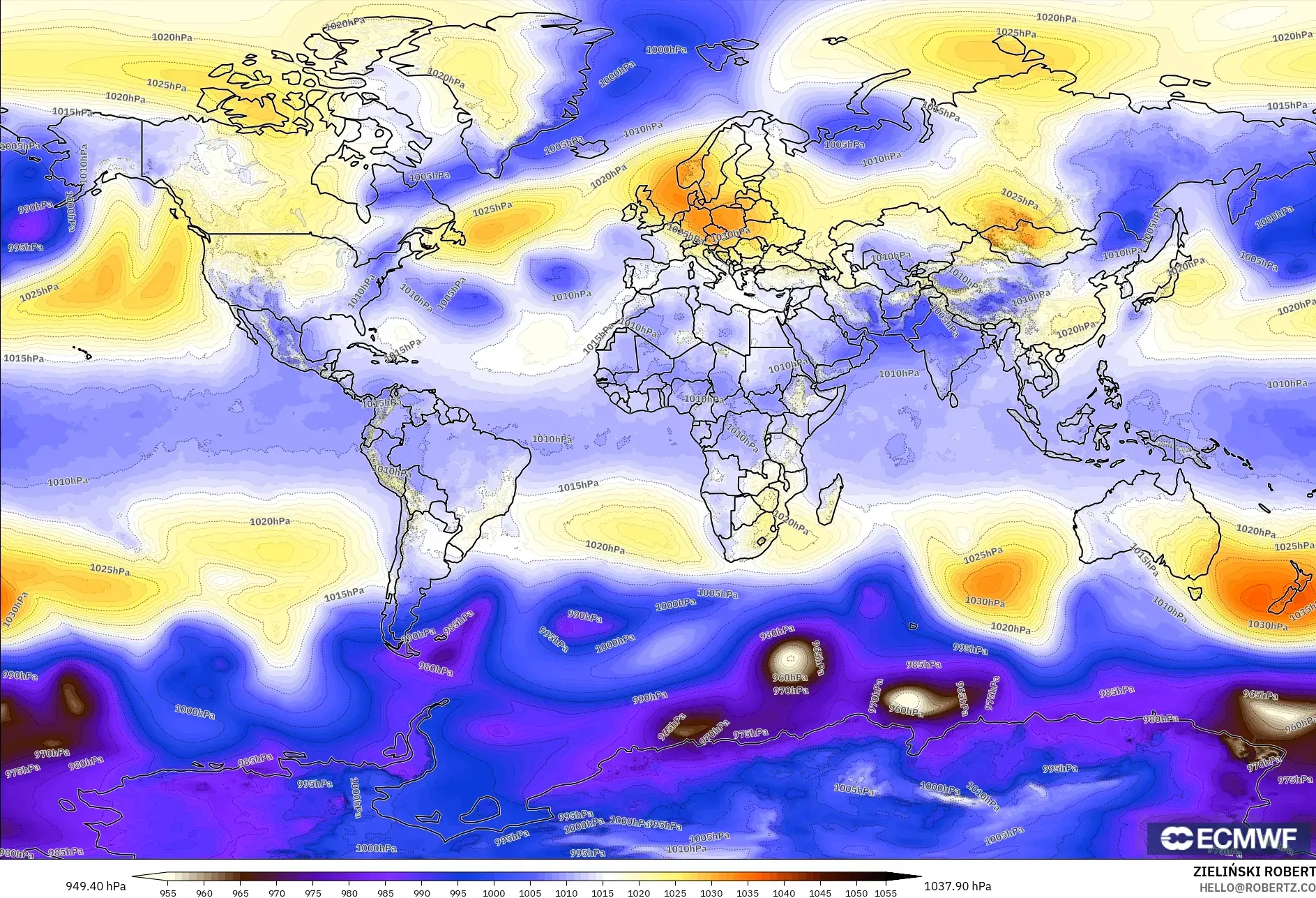 ECMWF IFS 0,25° modelo - Mundo, Pressão