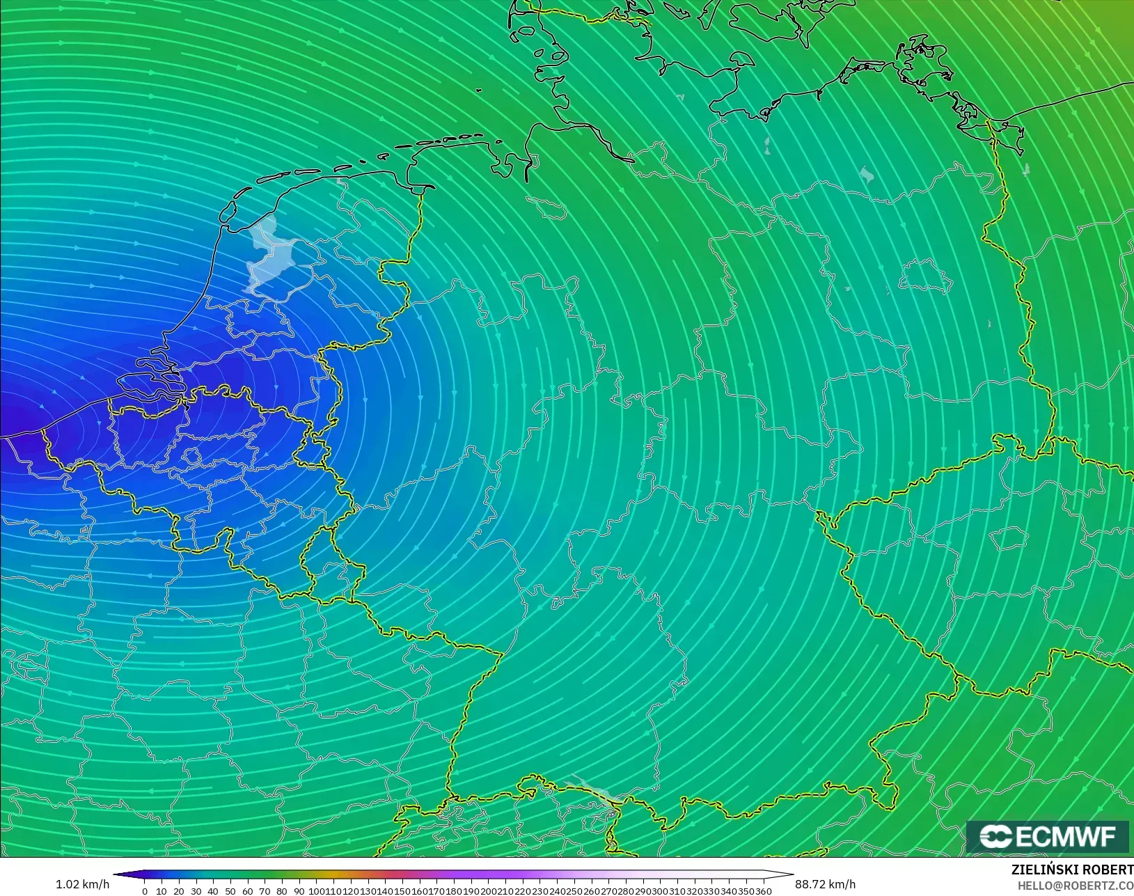 ECMWF IFS 0,25° modelo - Alemanha, Vento a 300 hPa (corrente em jato)