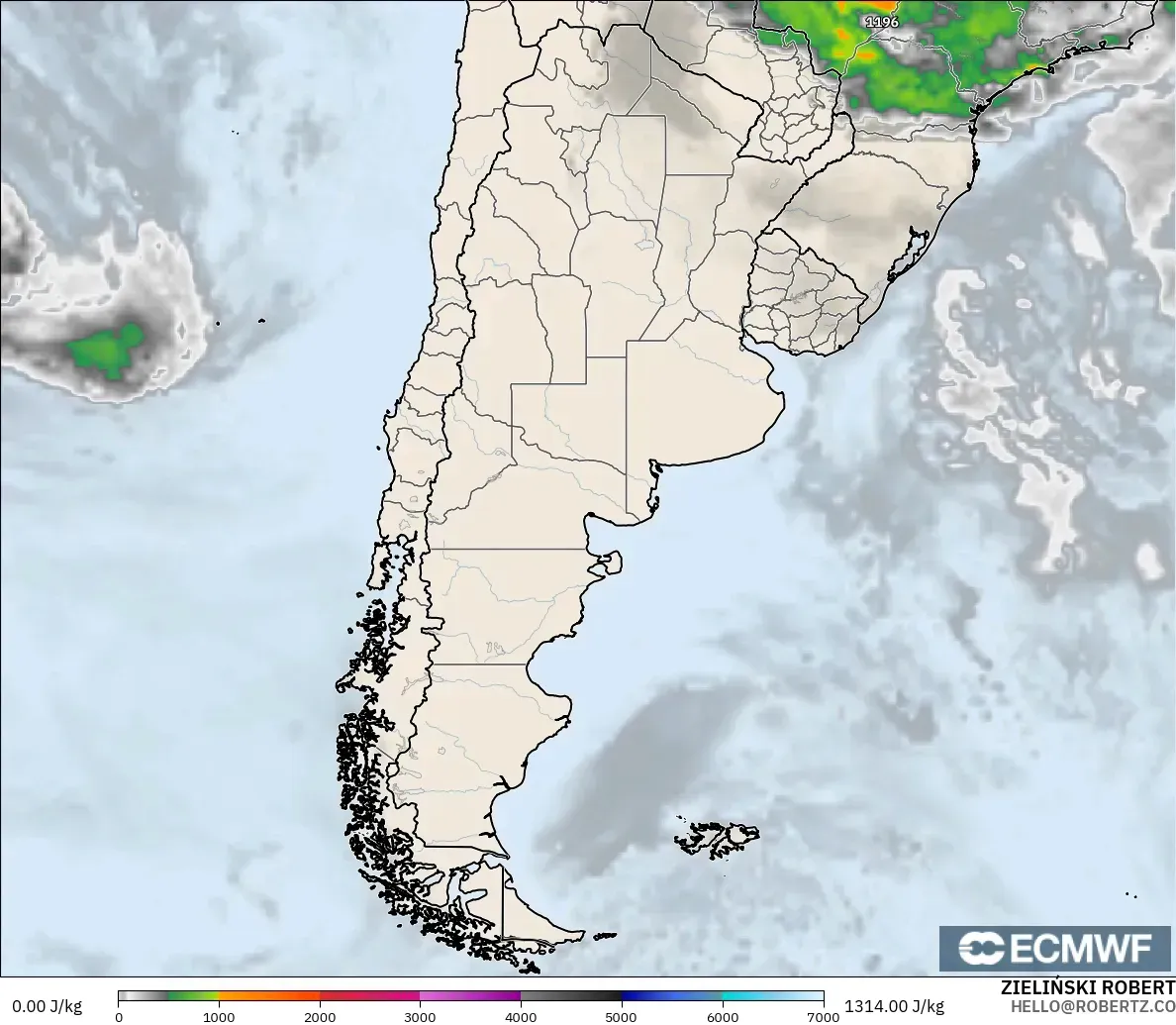 ECMWF IFS 0,25° modelo - Argentina, CAPE