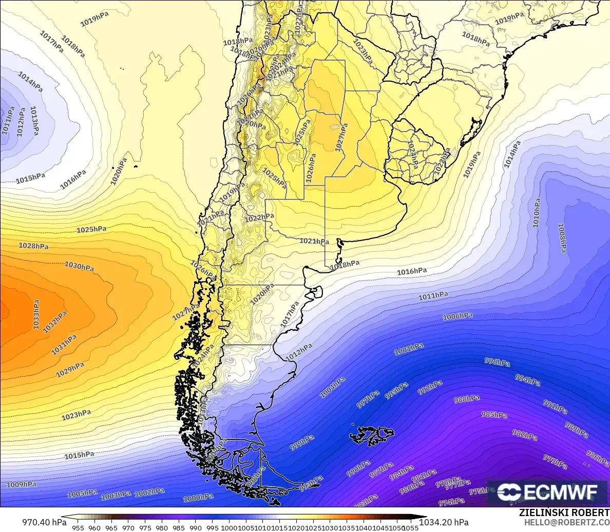 ECMWF IFS 0,25° modelo - Argentina, Pressão