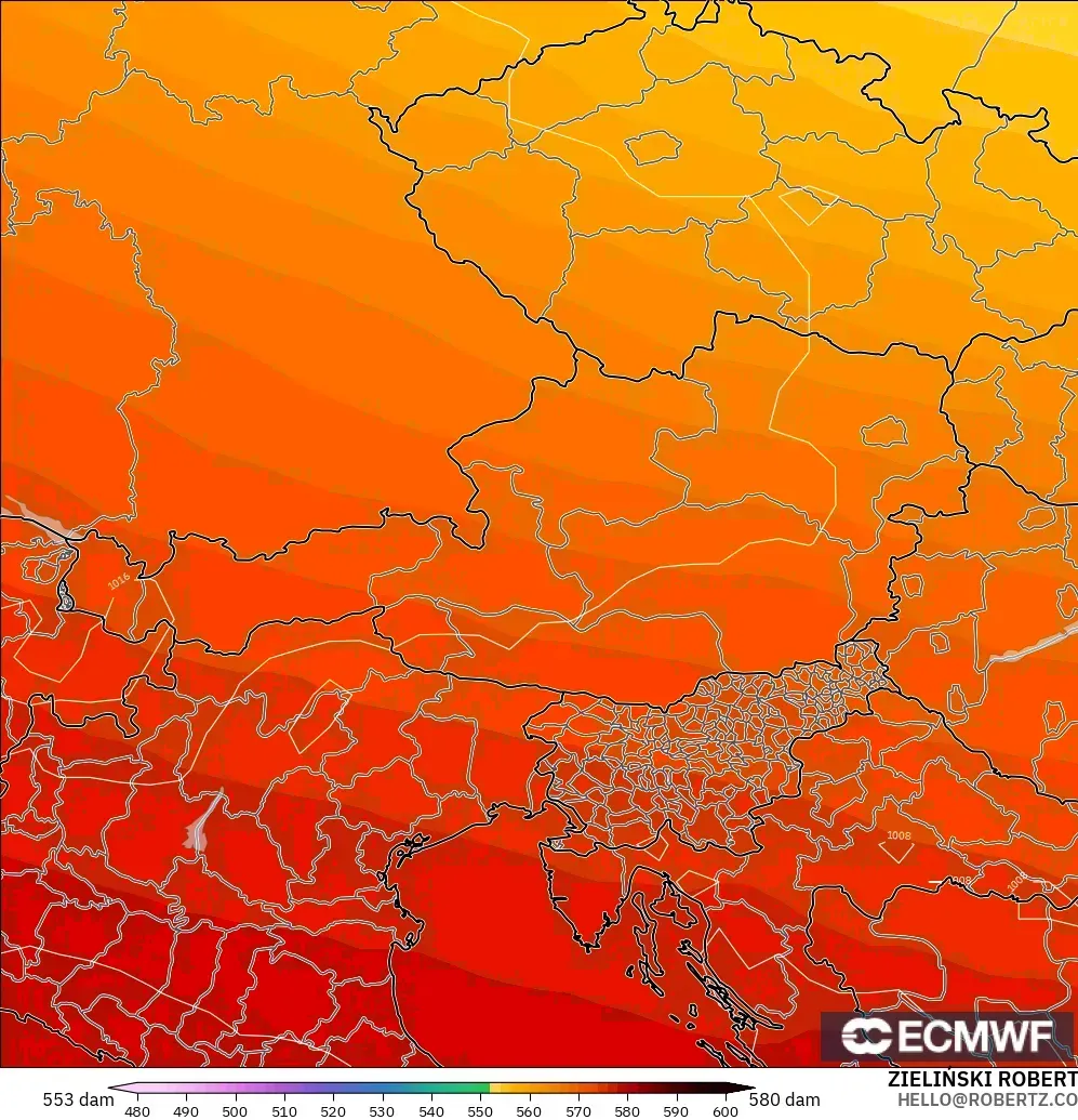 ECMWF IFS 0,25° modelo - Áustria, Altura geopotencial a 500 hPa