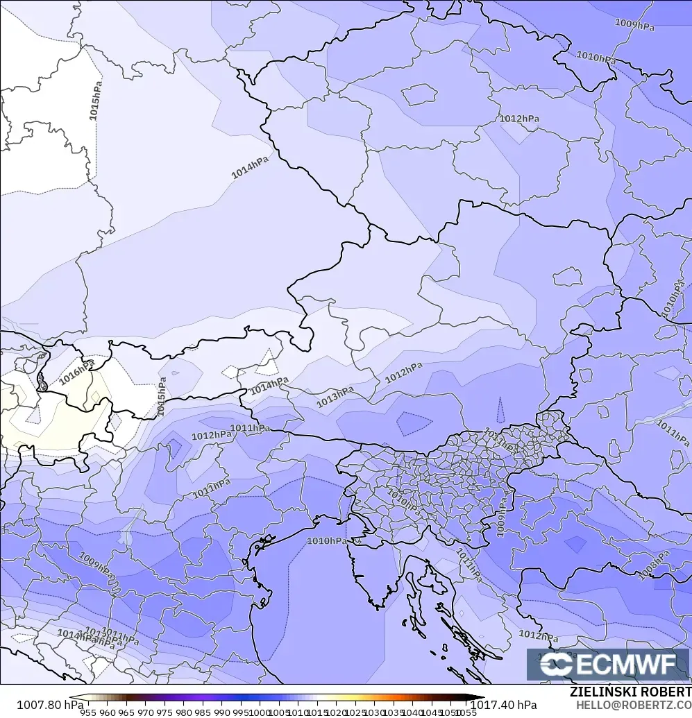 ECMWF IFS 0,25° modelo - Áustria, Pressão