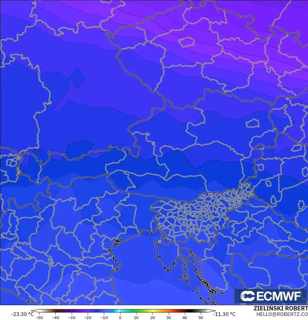 ECMWF IFS 0,25° modelo - Áustria, Temperatura a 500 hPa