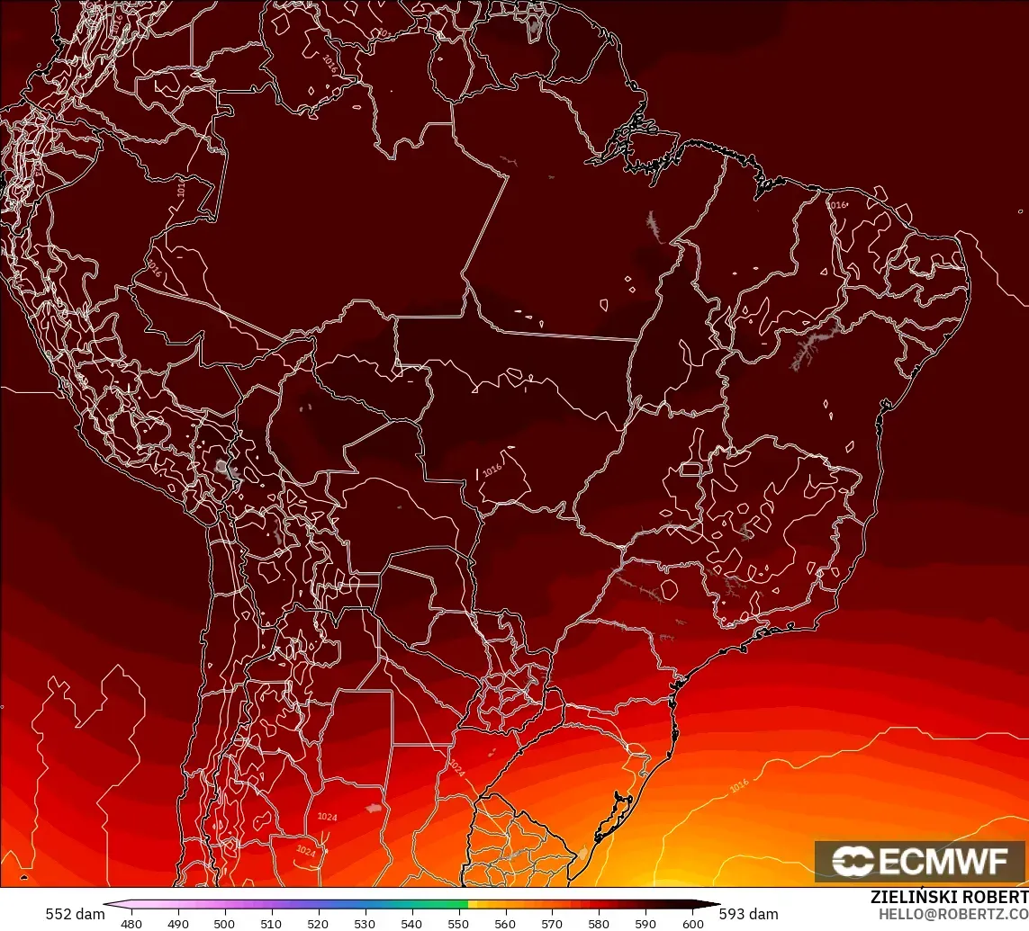 ECMWF IFS 0,25° modelo - Brasil, Altura geopotencial a 500 hPa