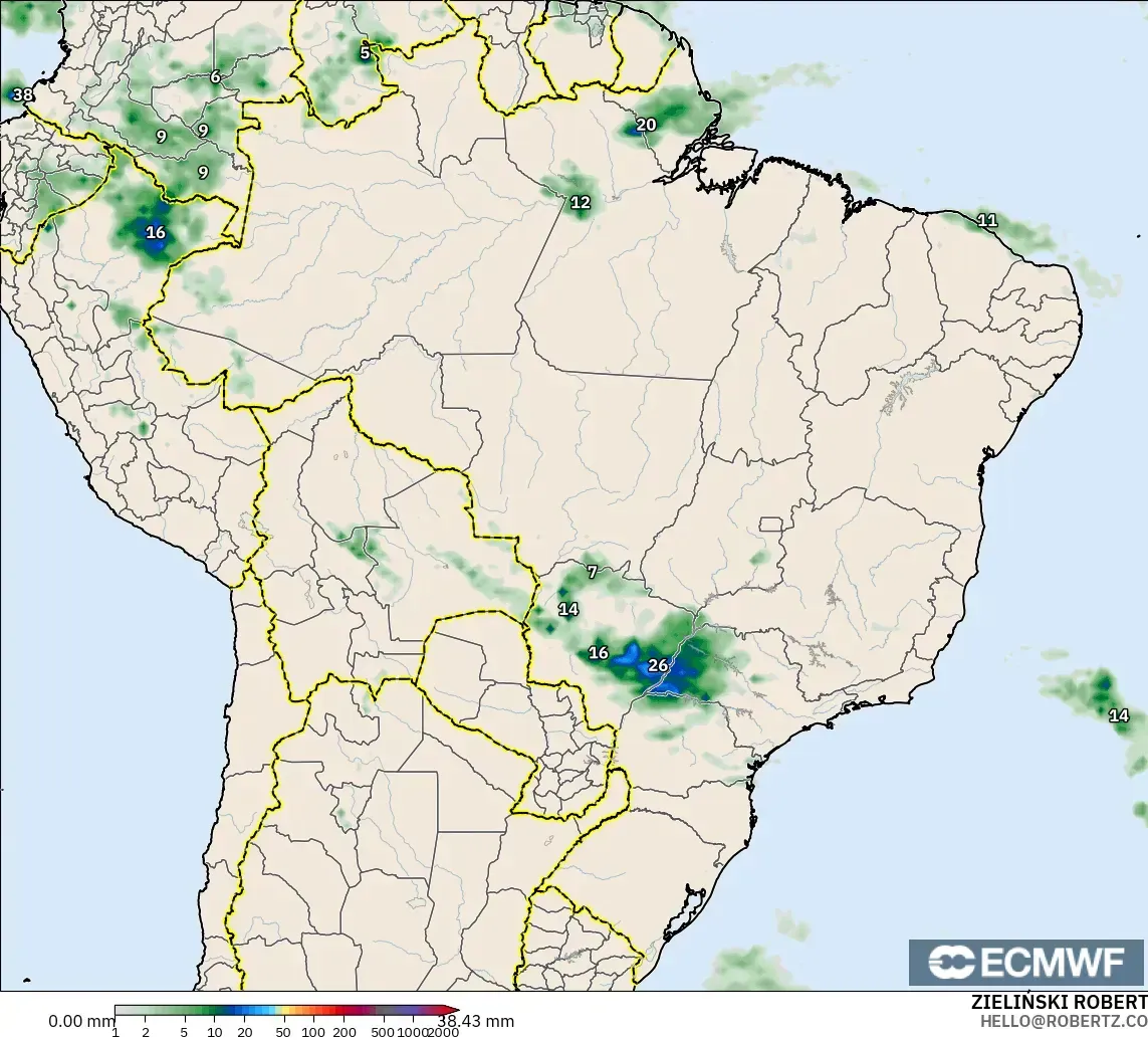 ECMWF IFS 0,25° modelo - Brasil, Acúmulo de precipitação