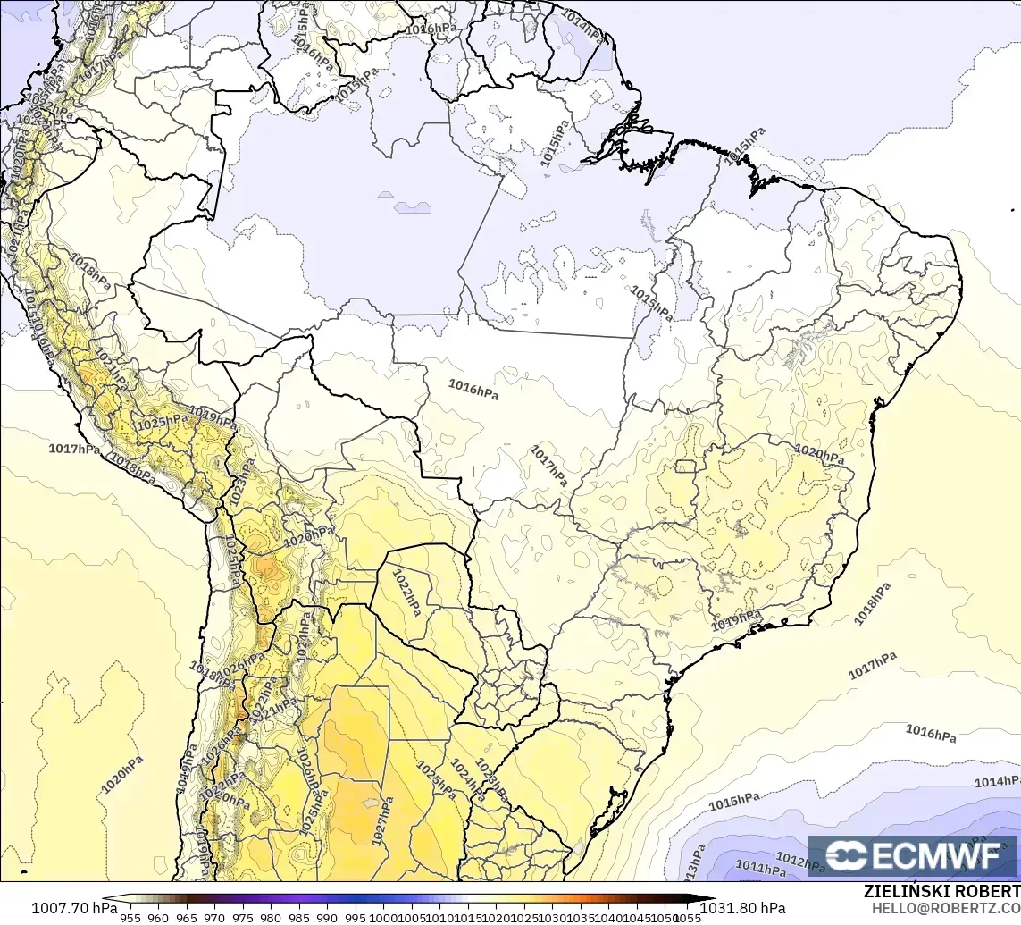 ECMWF IFS 0,25° modelo - Brasil, Pressão