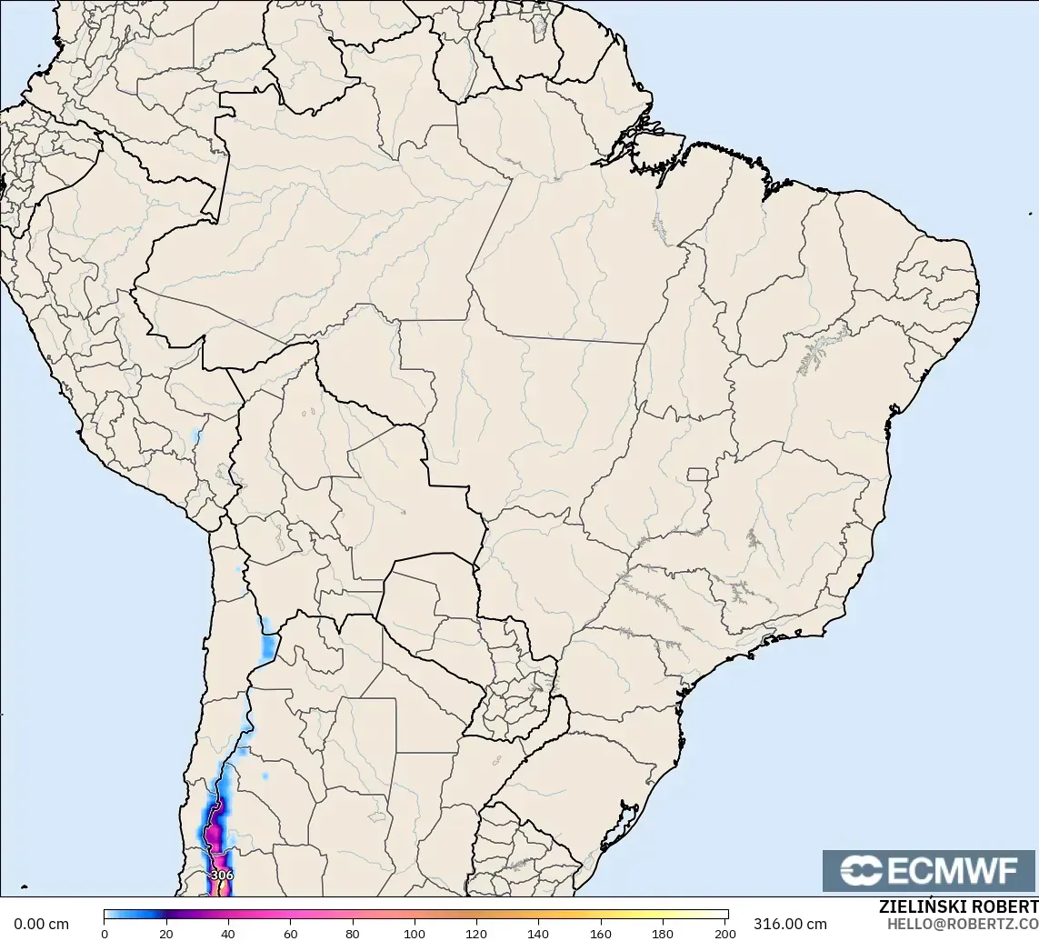 ECMWF IFS 0,25° modelo - Brasil, Profundidade da neve