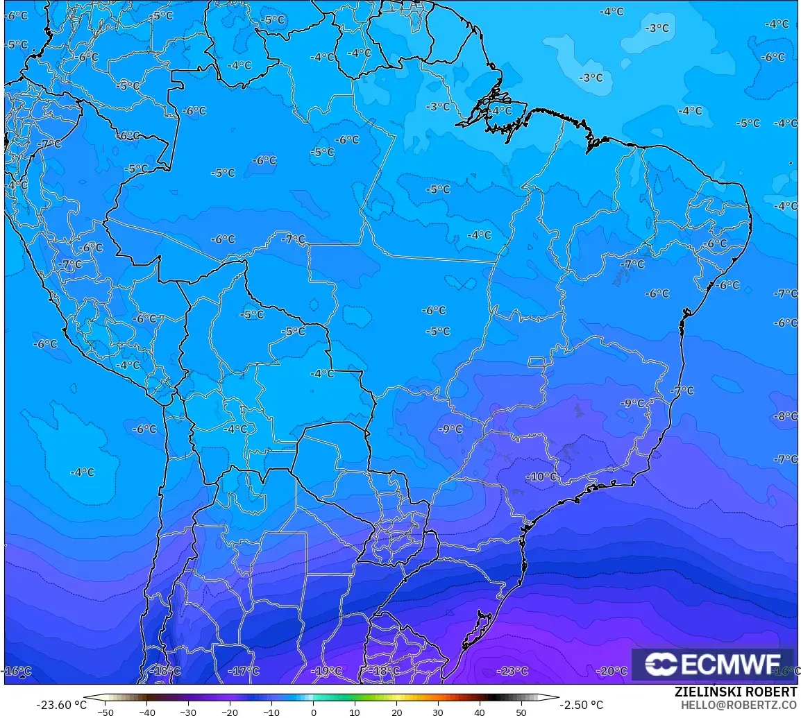ECMWF IFS 0,25° modelo - Brasil, Temperatura a 500 hPa