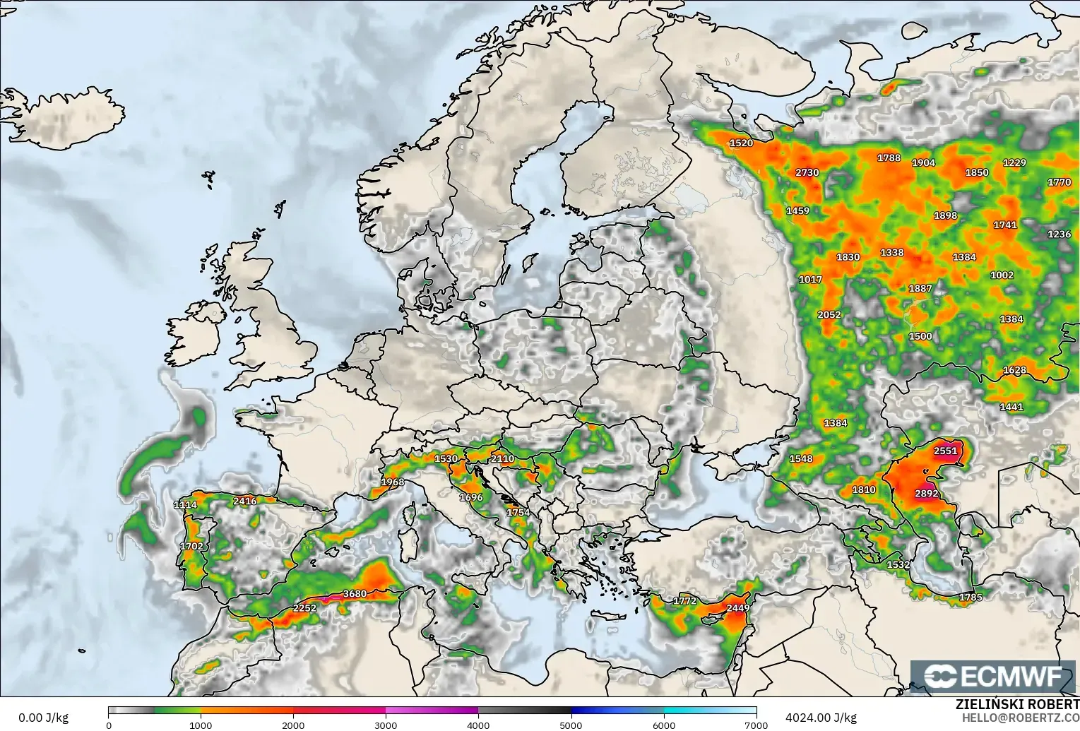 ECMWF IFS 0,25° modelo - Europa, CAPE