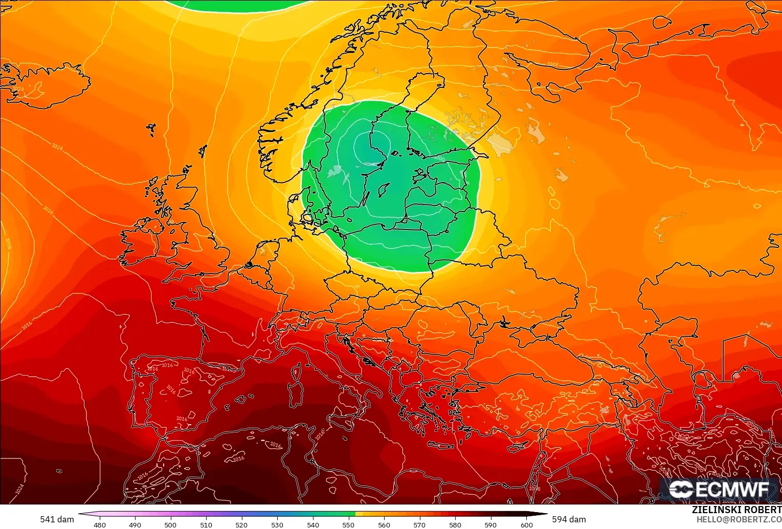 ECMWF IFS 0,25° modelo - Europa, Altura geopotencial a 500 hPa