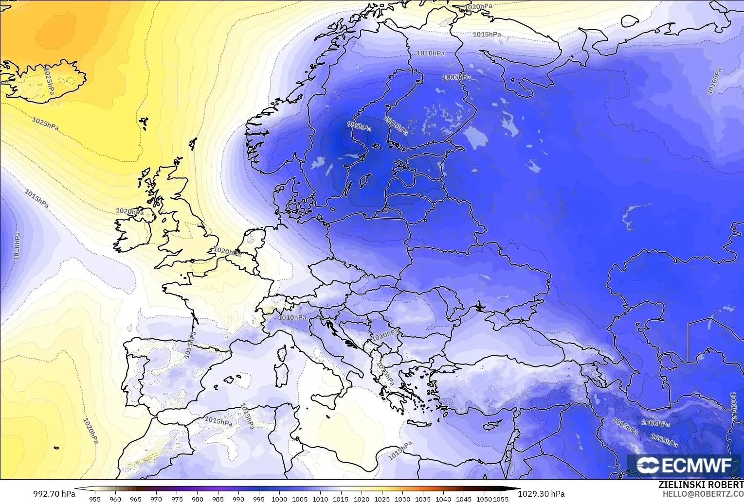 ECMWF IFS 0,25° modelo - Europa, Pressão