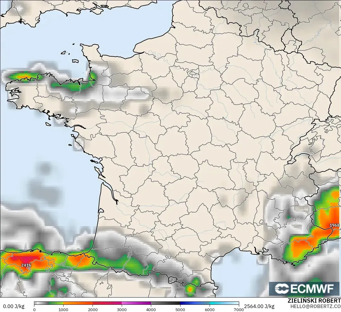 ECMWF IFS 0,25° modelo - França, CAPE